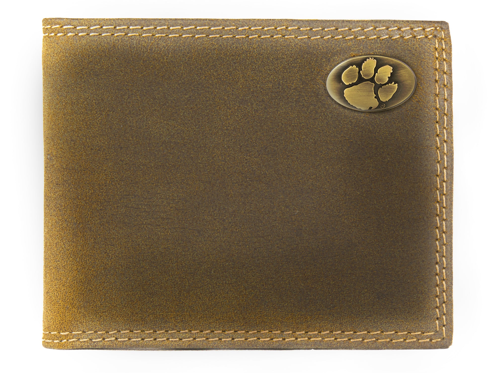 Clemson Tigers Vintage Tan Leather Bifold Wallet