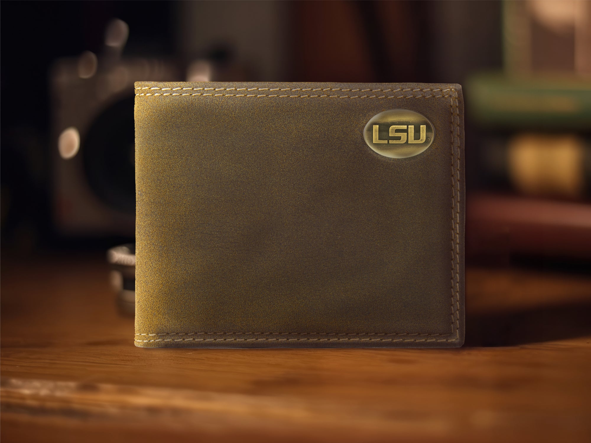 LSU Tigers Vintage Tan Leather Bifold Wallet