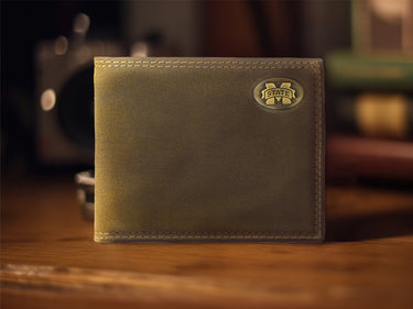 Mississippi State Bulldogs Vintage Tan Leather Bifold Wallet