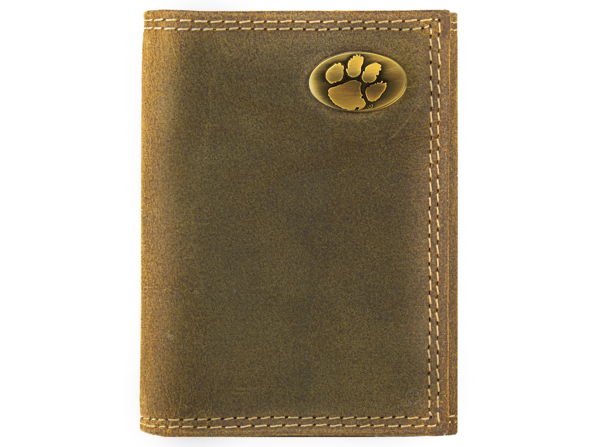 Clemson Tigers Vintage Tan Leather Trifold Wallet