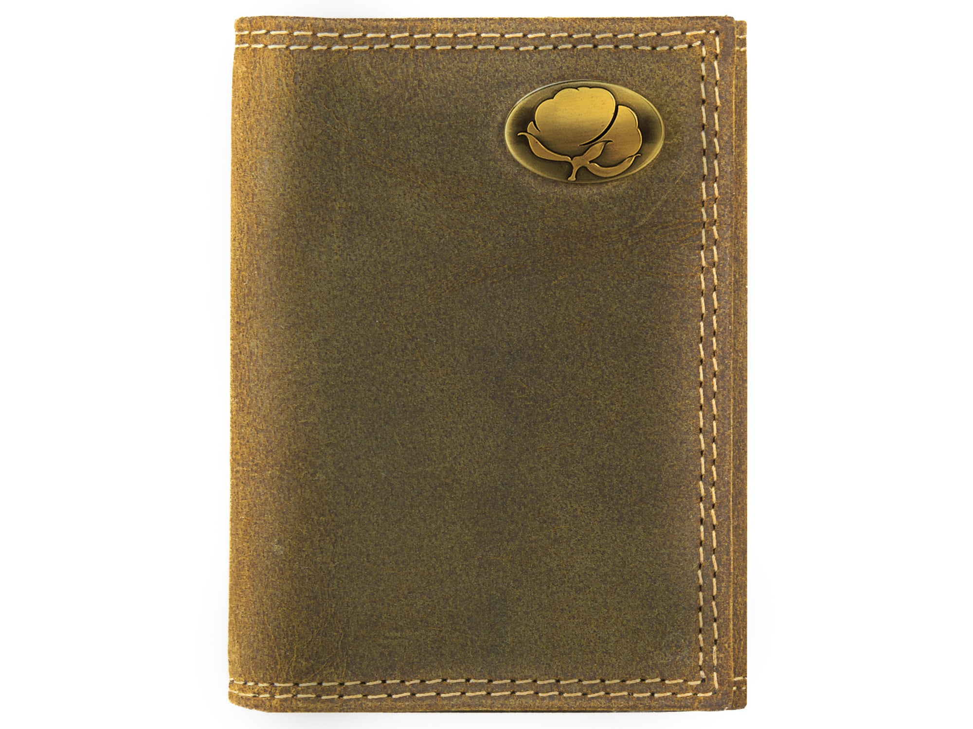 Cotton Boll Vintage Tan Leather Trifold Wallet