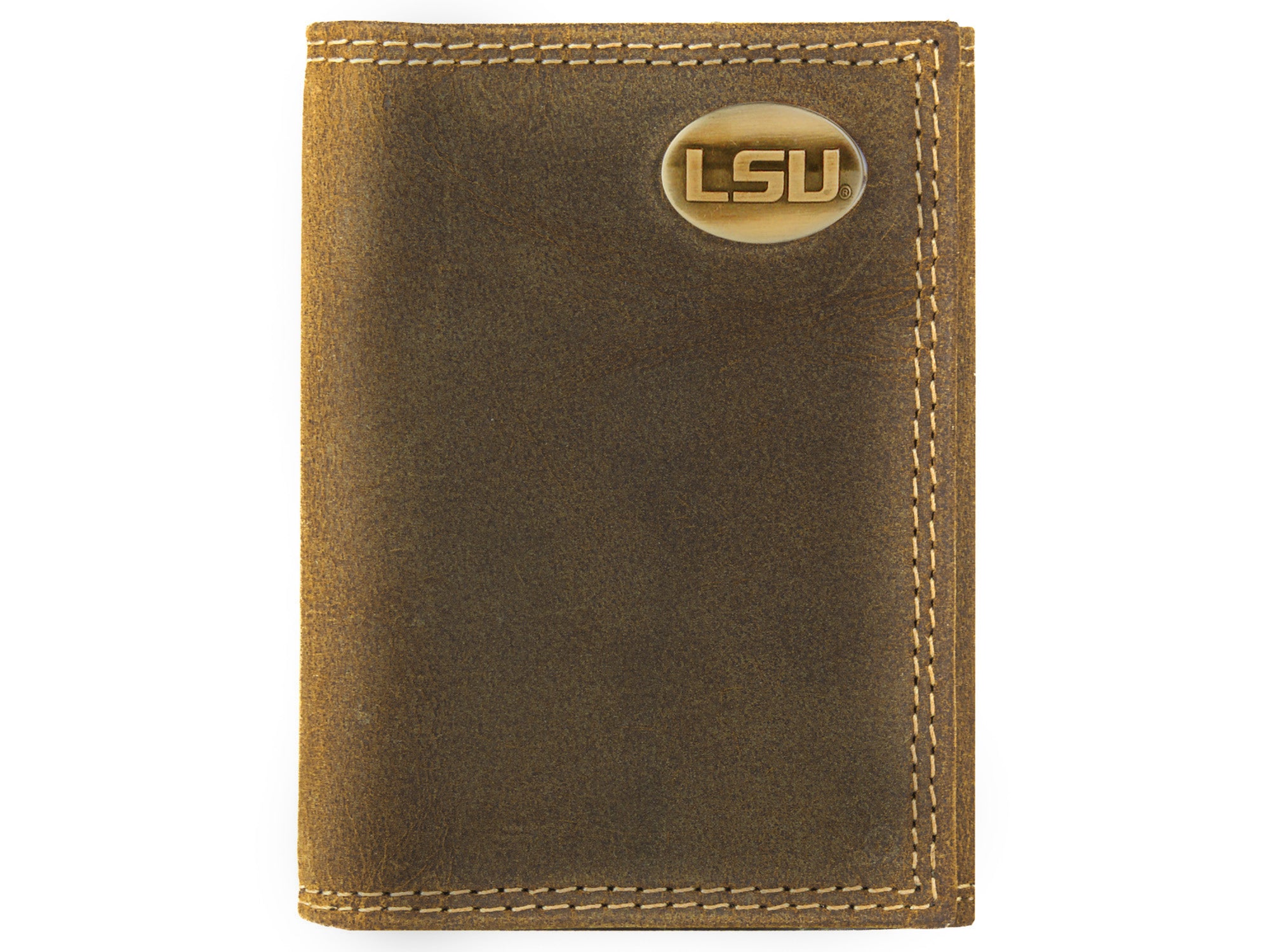 LSU Tigers Vintage Tan Leather Trifold Wallet