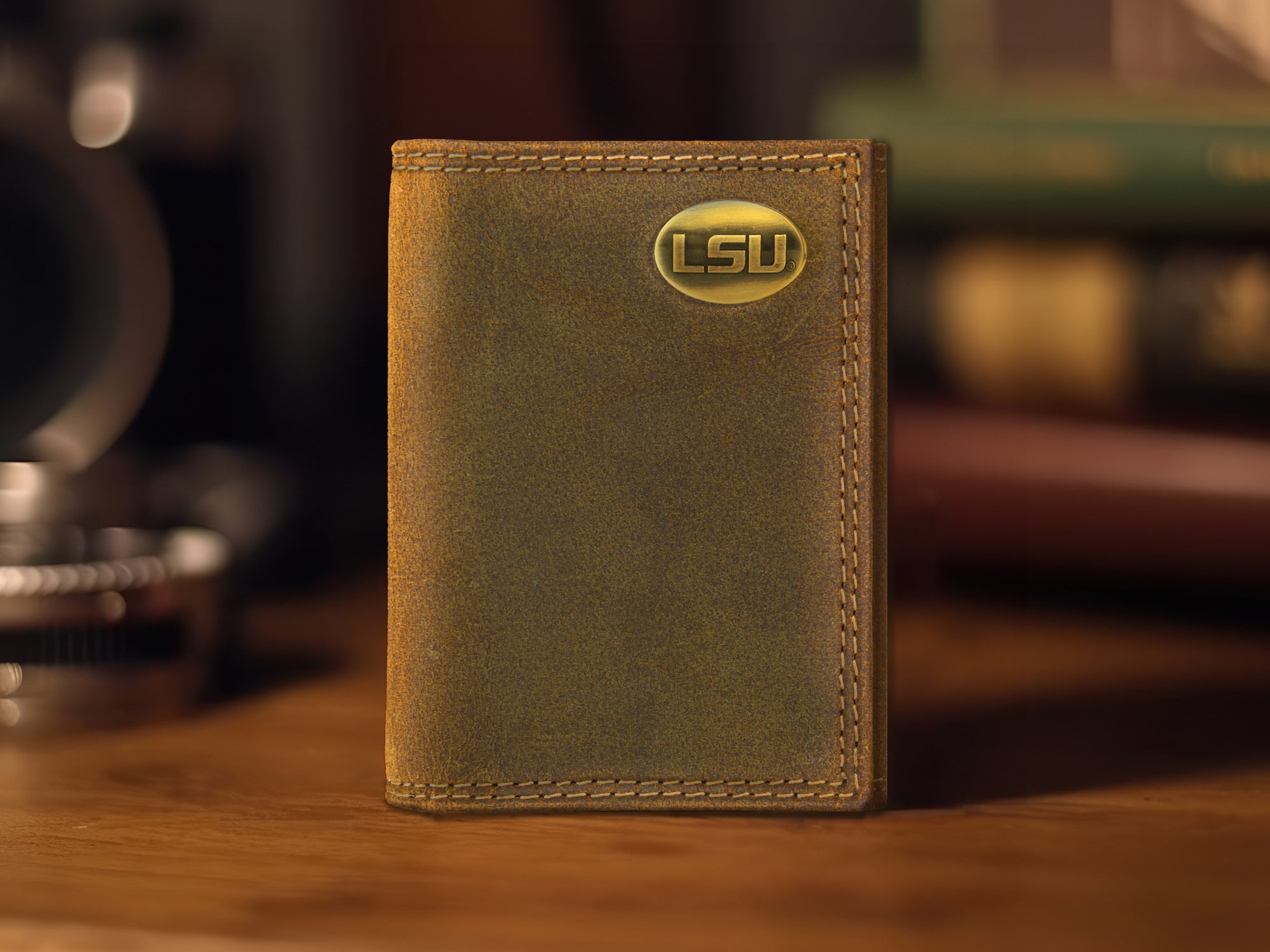 LSU Tigers Vintage Tan Leather Trifold Wallet