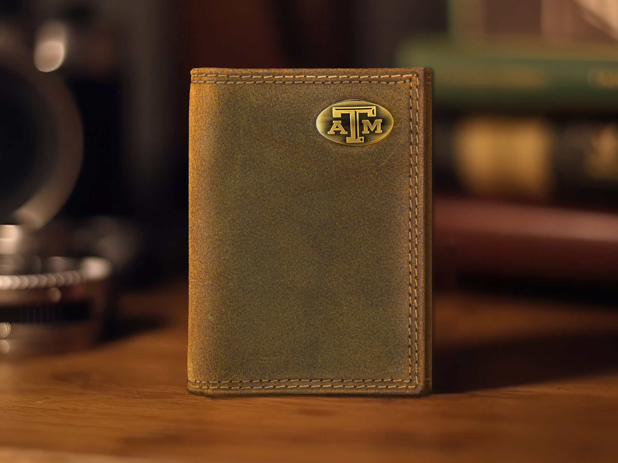 Texas A&M Aggies Vintage Tan Leather Trifold Wallet