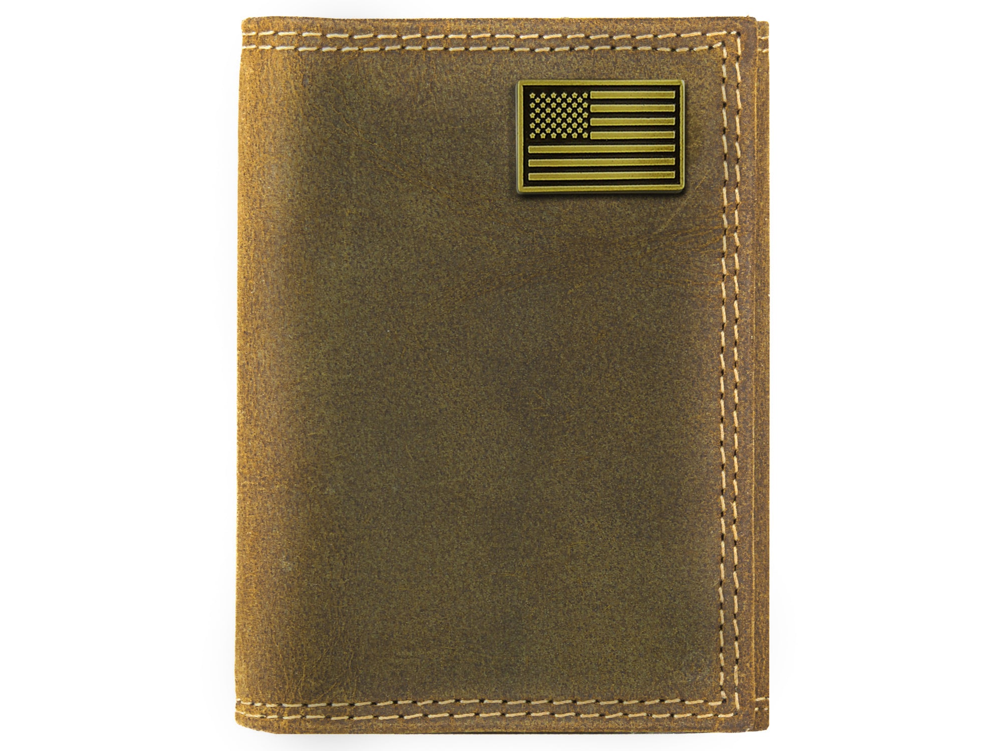 American Flag Vintage Tan Leather Trifold Wallet