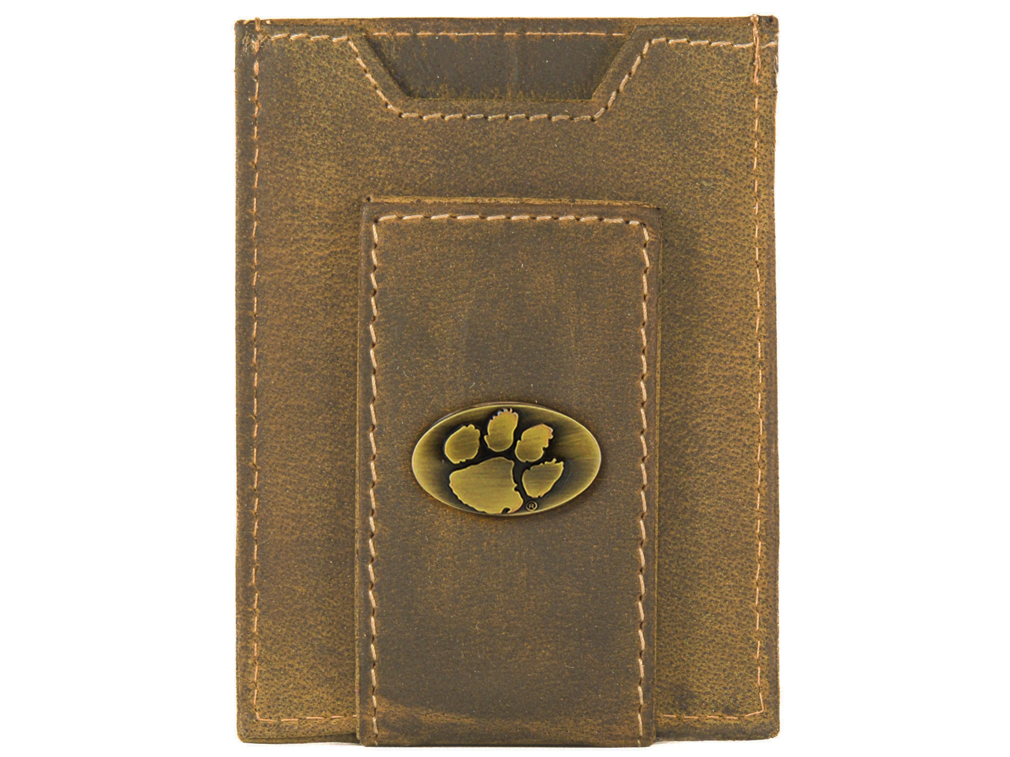 Clemson Tigers Vintage Tan Leather Magnetic Front Pocket Wallet