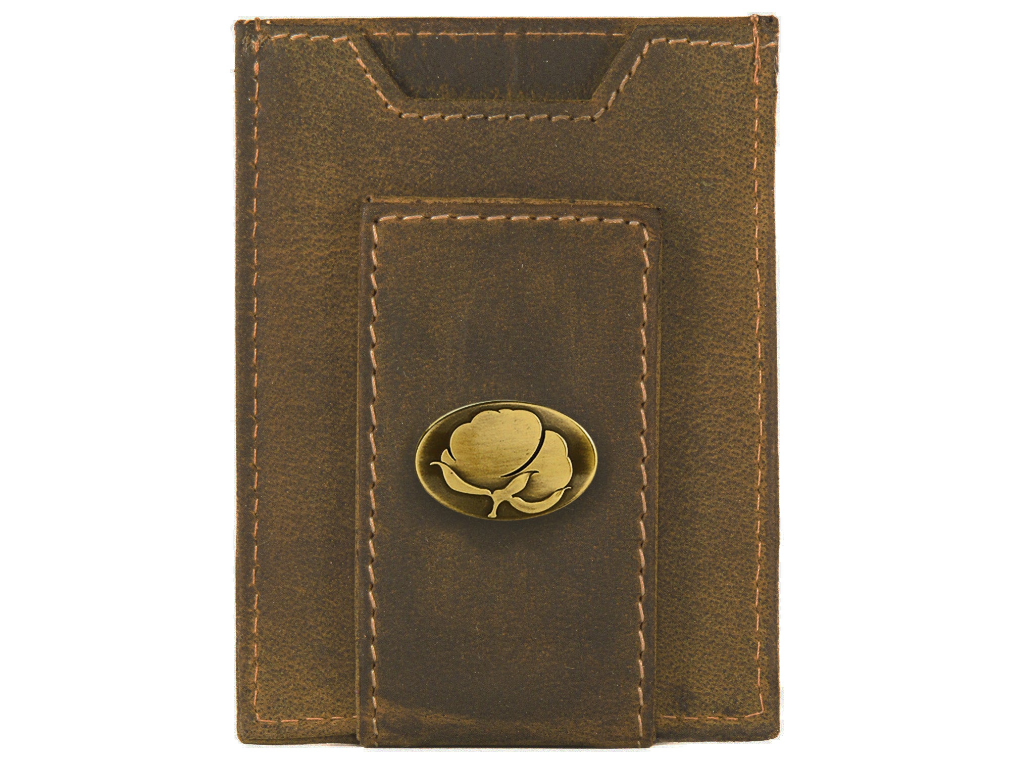 Cotton Boll Vintage Tan Leather Magnetic Front Pocket Wallet