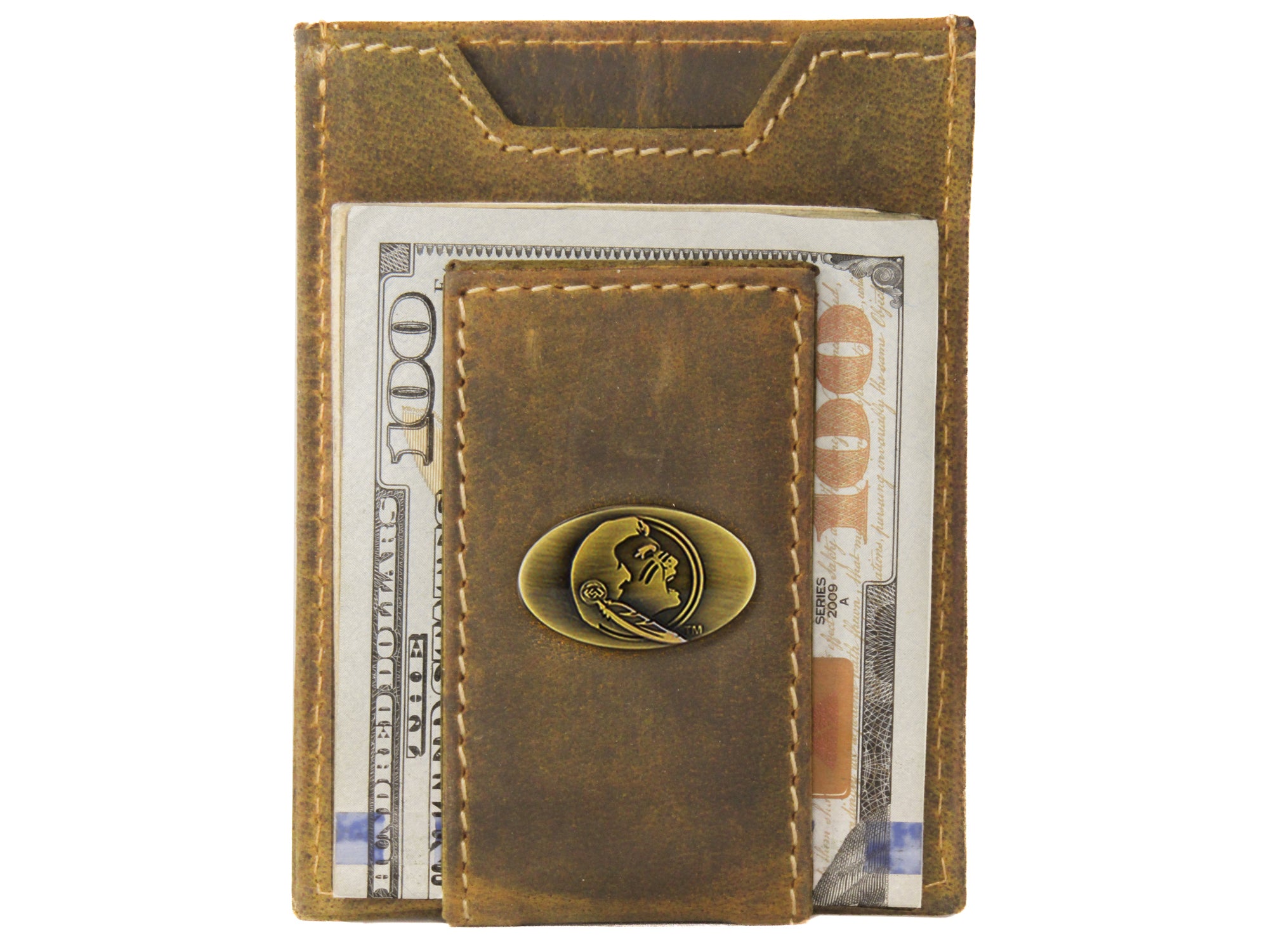 Florida State Seminoles Vintage Tan Leather Magnetic Front Pocket Wallet