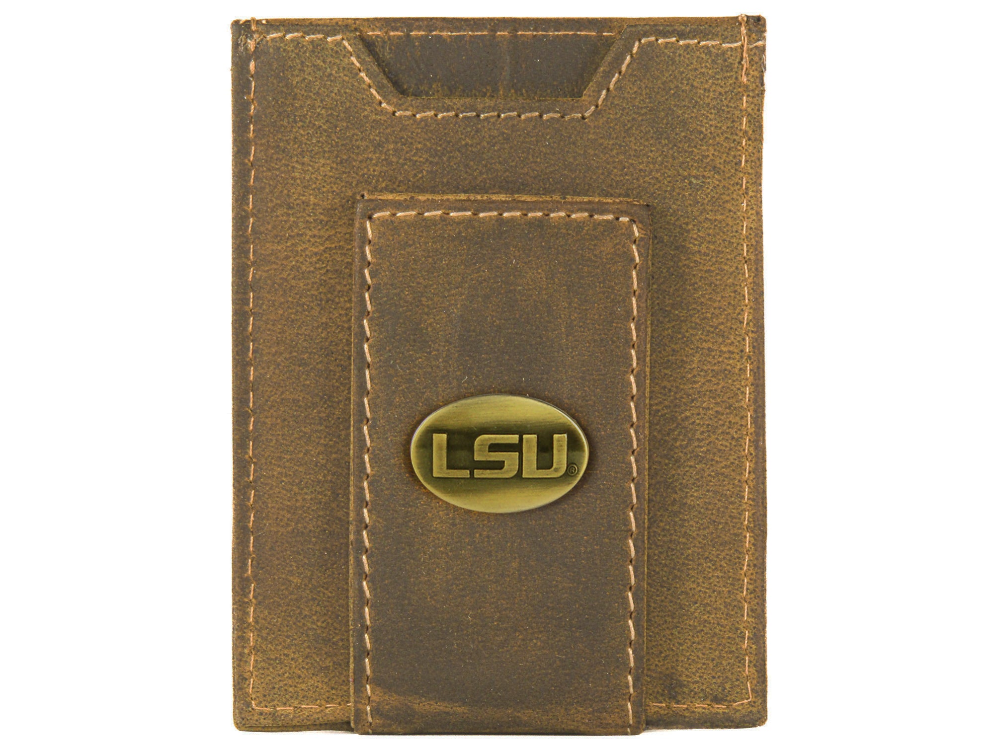 LSU Tigers Vintage Tan Leather Magnetic Front Pocket Wallet