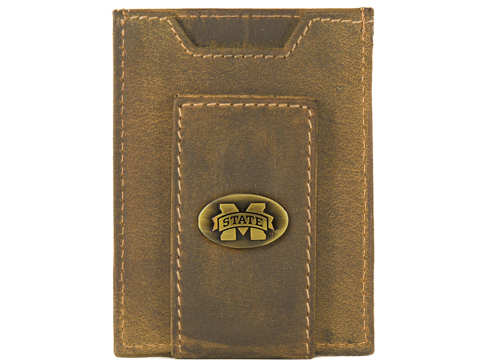 Mississippi State Bulldogs Vintage Tan Leather Magnetic Front Pocket Wallet