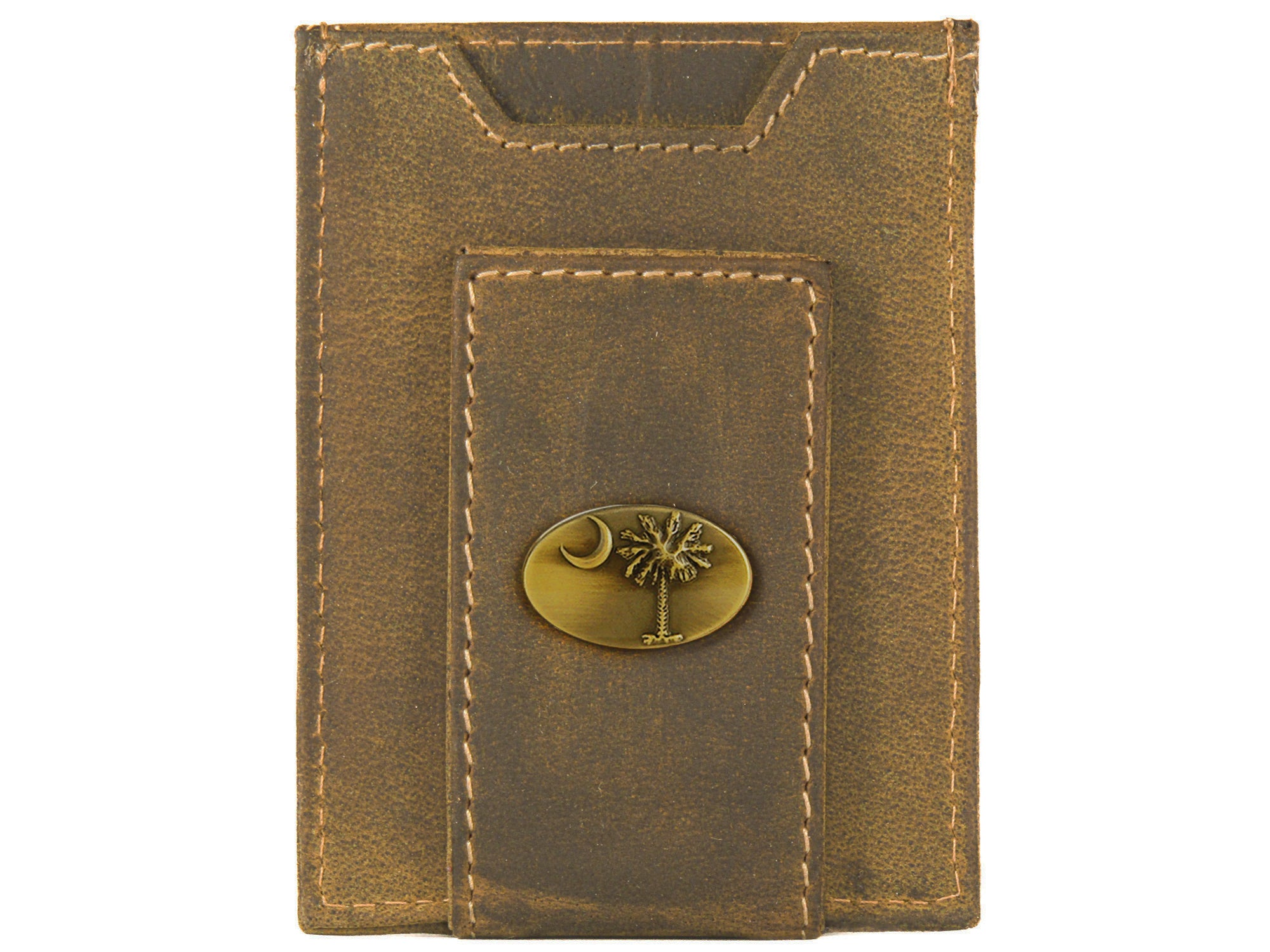 SC Palmetto Vintage Tan Leather Magnetic Front Pocket Wallet