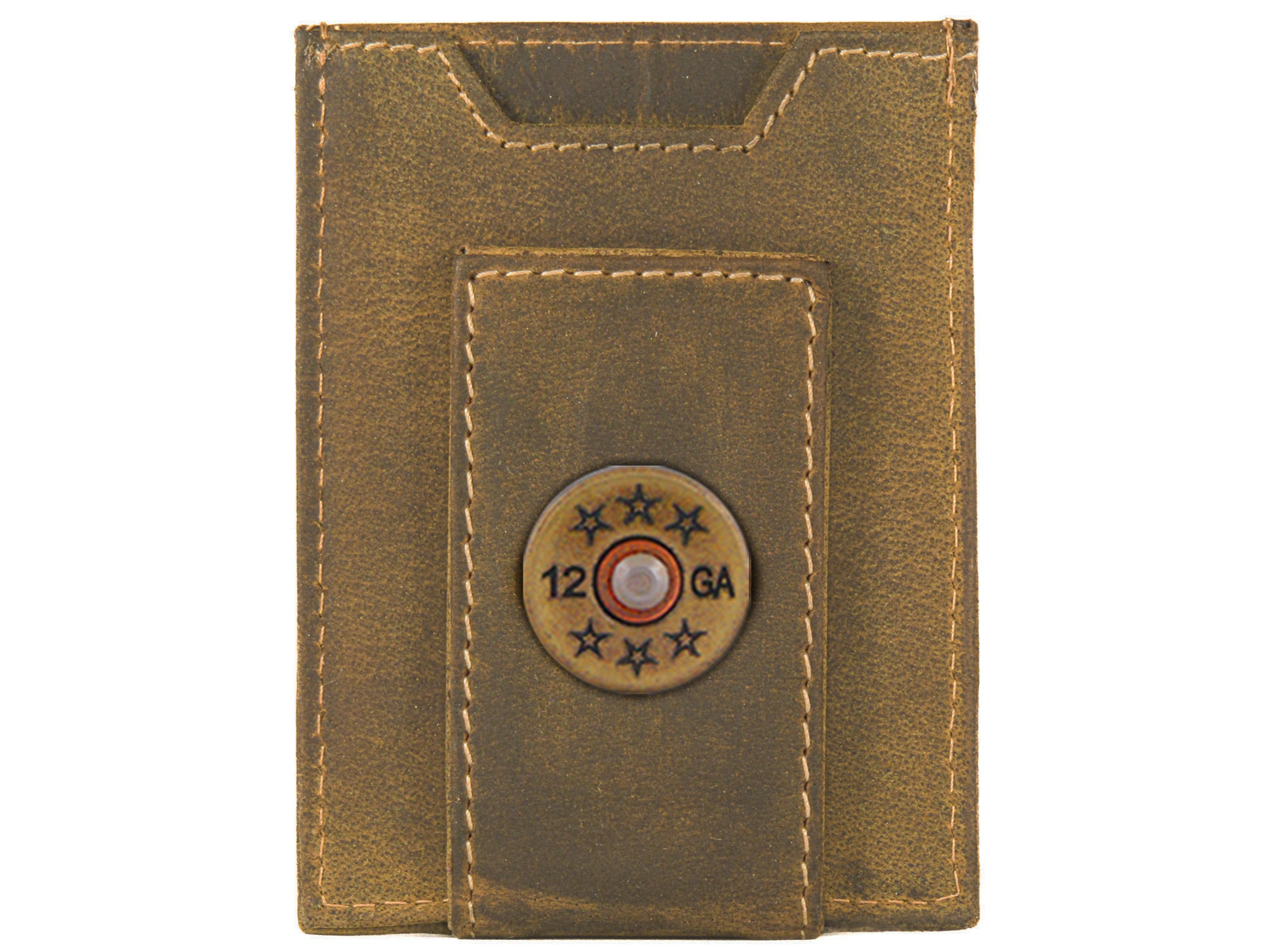 Shotshell Vintage Tan Leather Magnetic Front Pocket Wallet