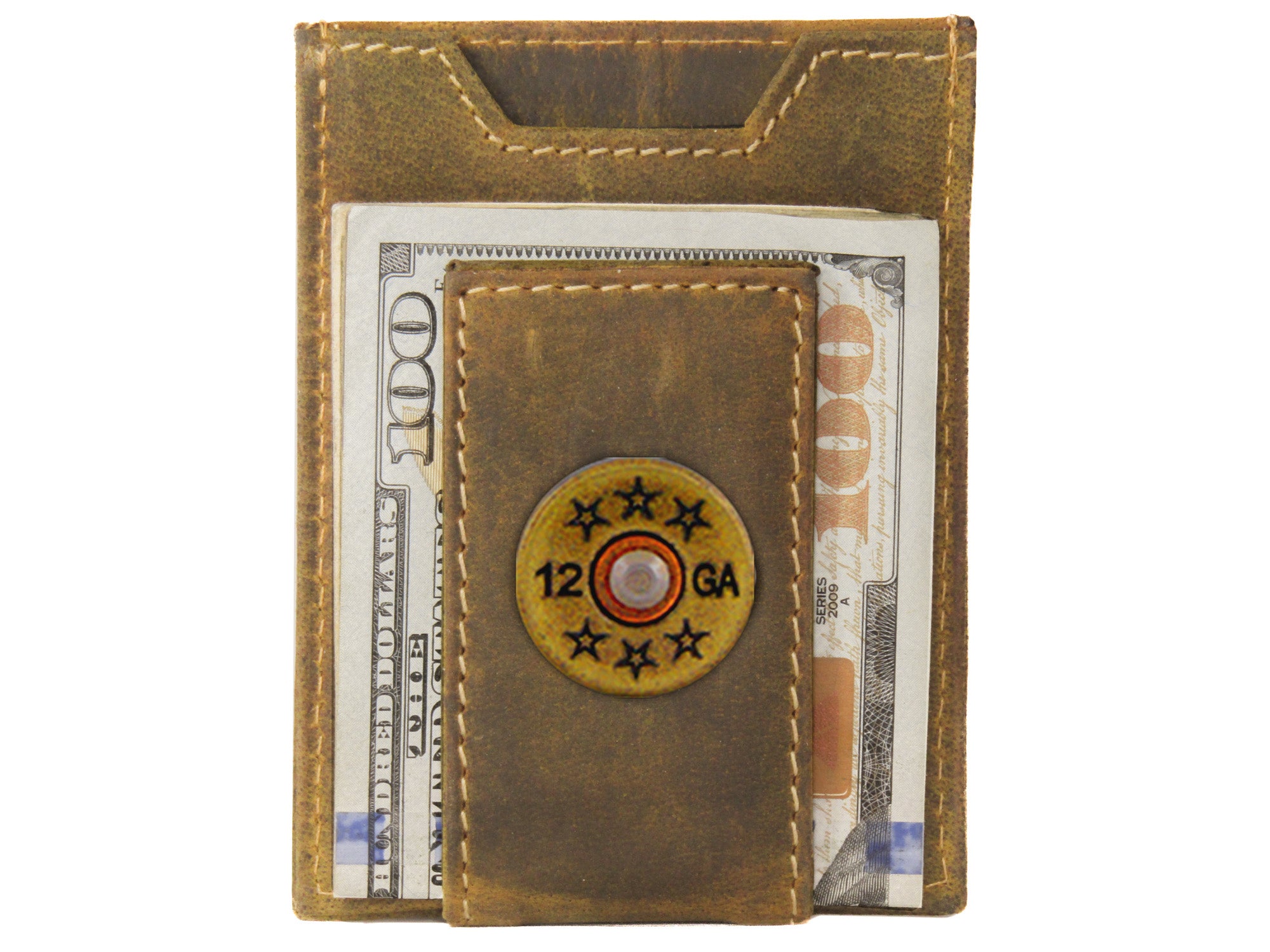 Shotshell Vintage Tan Leather Magnetic Front Pocket Wallet