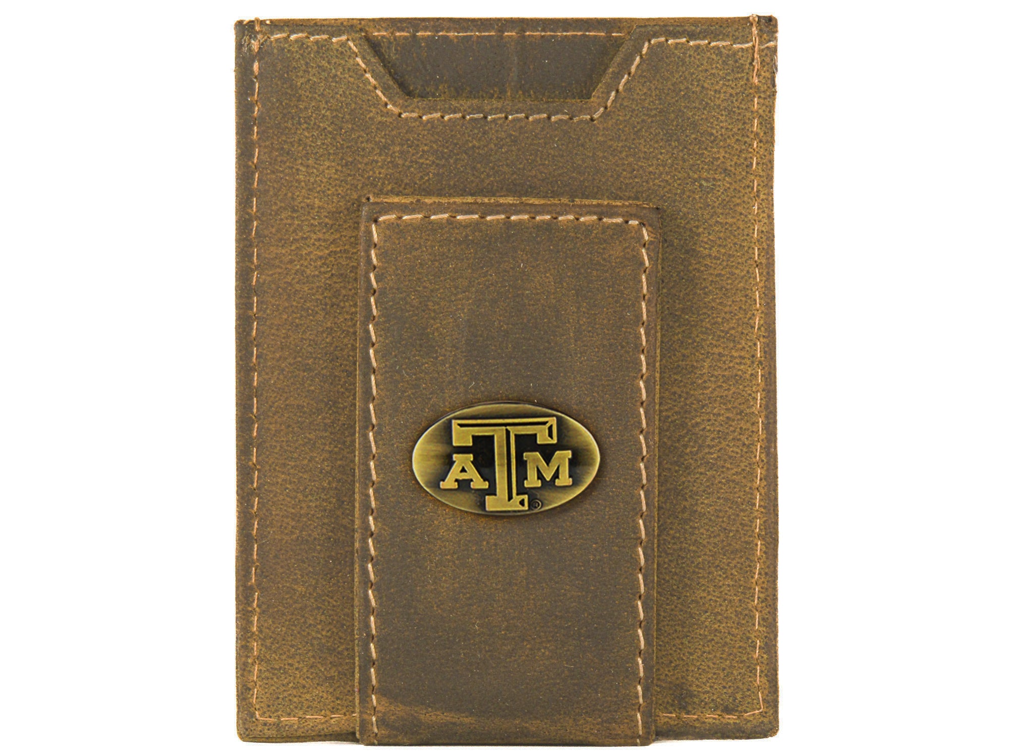 Texas A&M Aggies Vintage Tan Leather Magnetic Front Pocket Wallet