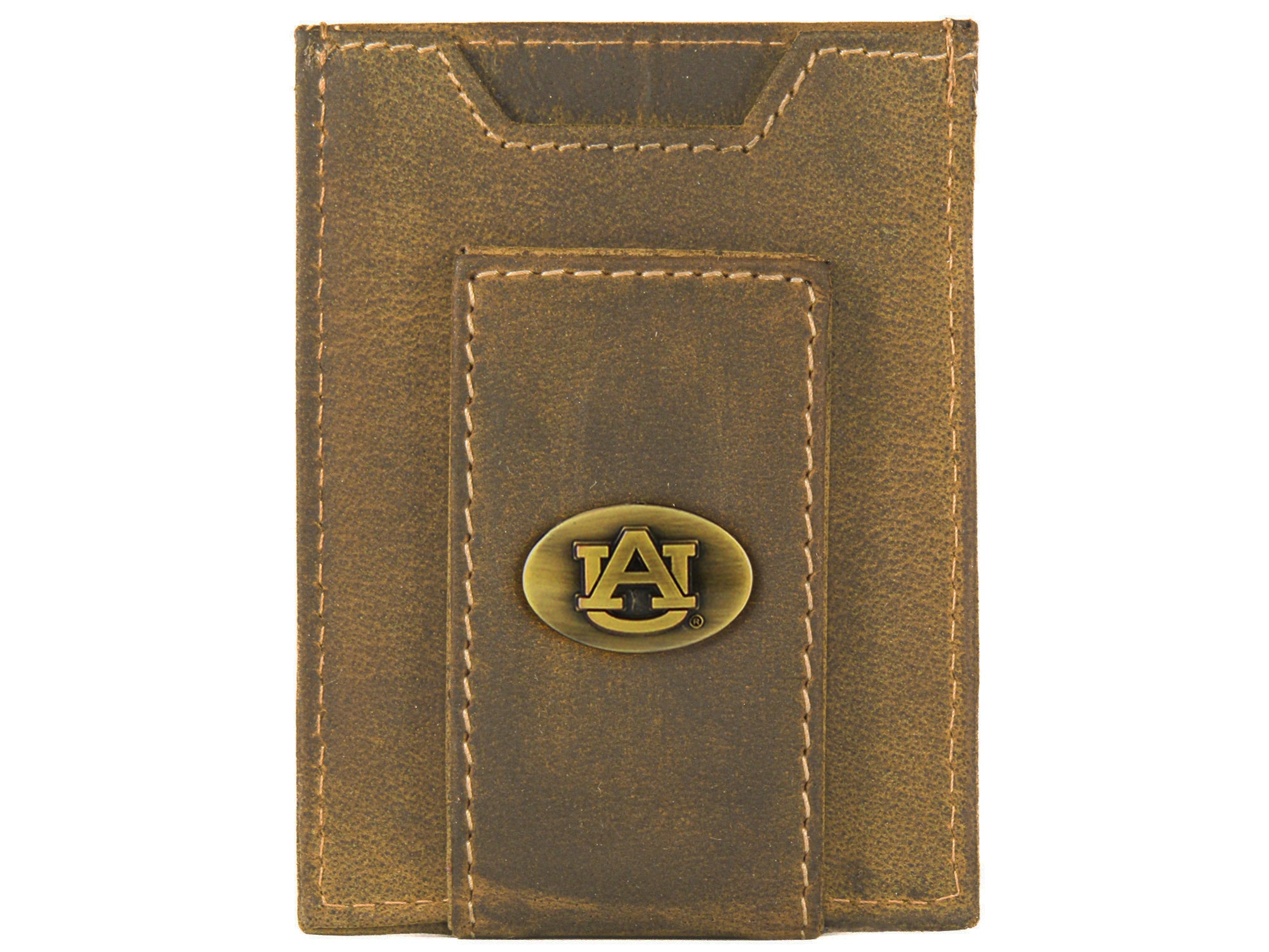 Auburn Tigers Vintage Tan Leather Magnetic Front Pocket Wallet