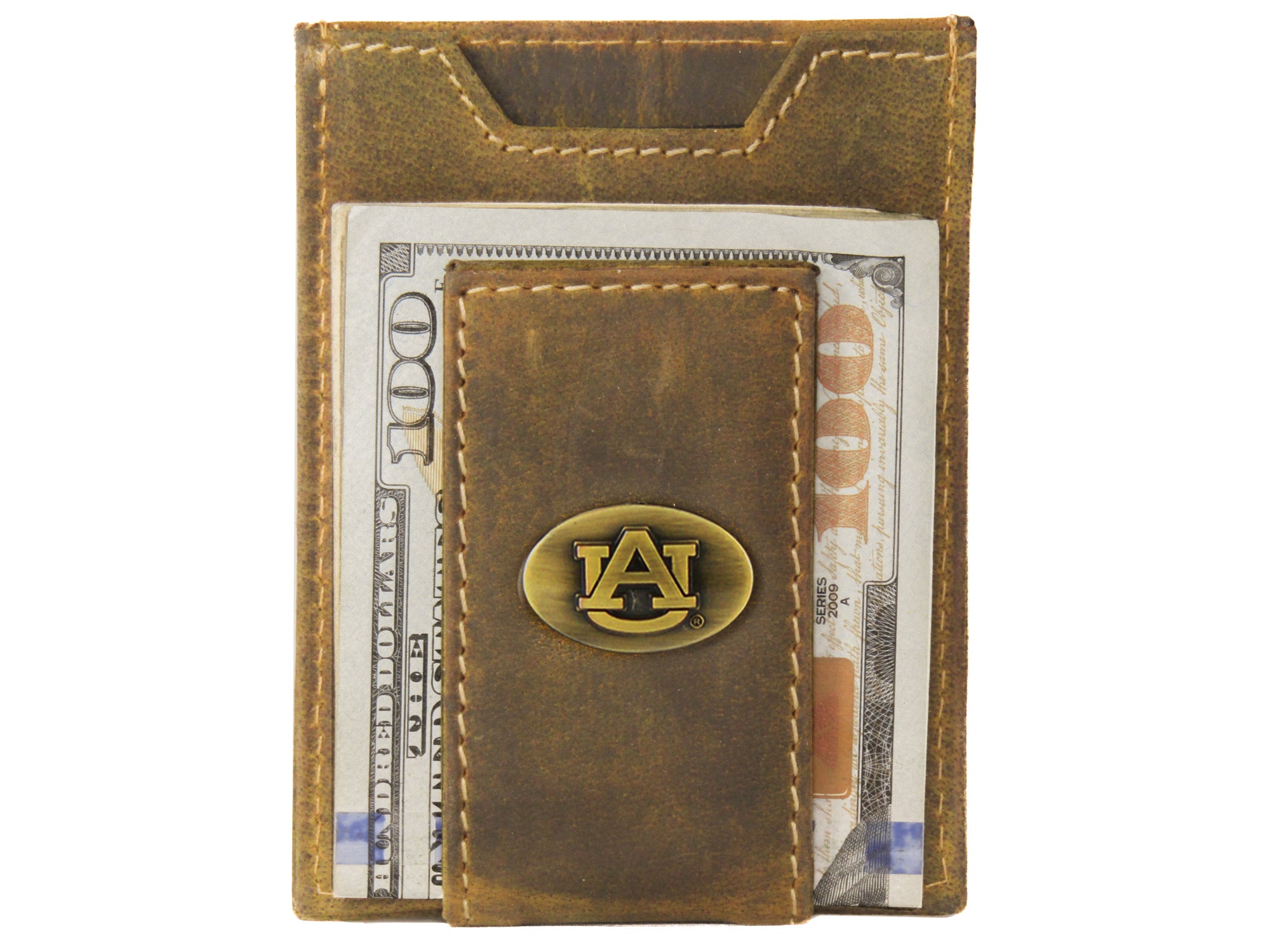 Auburn Tigers Vintage Tan Leather Magnetic Front Pocket Wallet