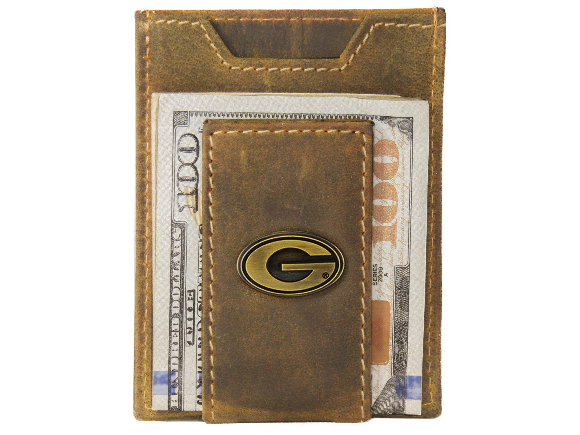 Georgia Bulldogs Vintage Tan Leather Magnetic Front Pocket Wallet