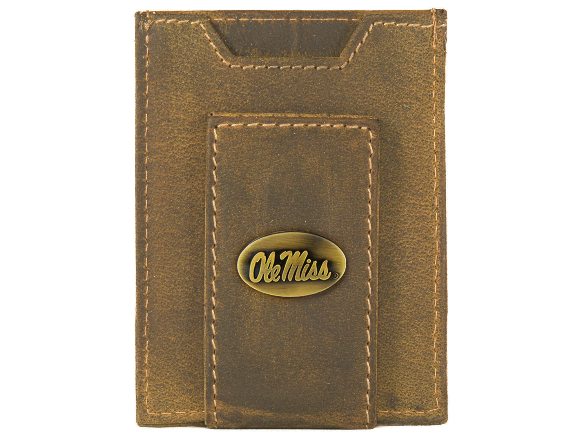 Ole Miss Rebels Vintage Tan Leather Magnetic Front Pocket Wallet