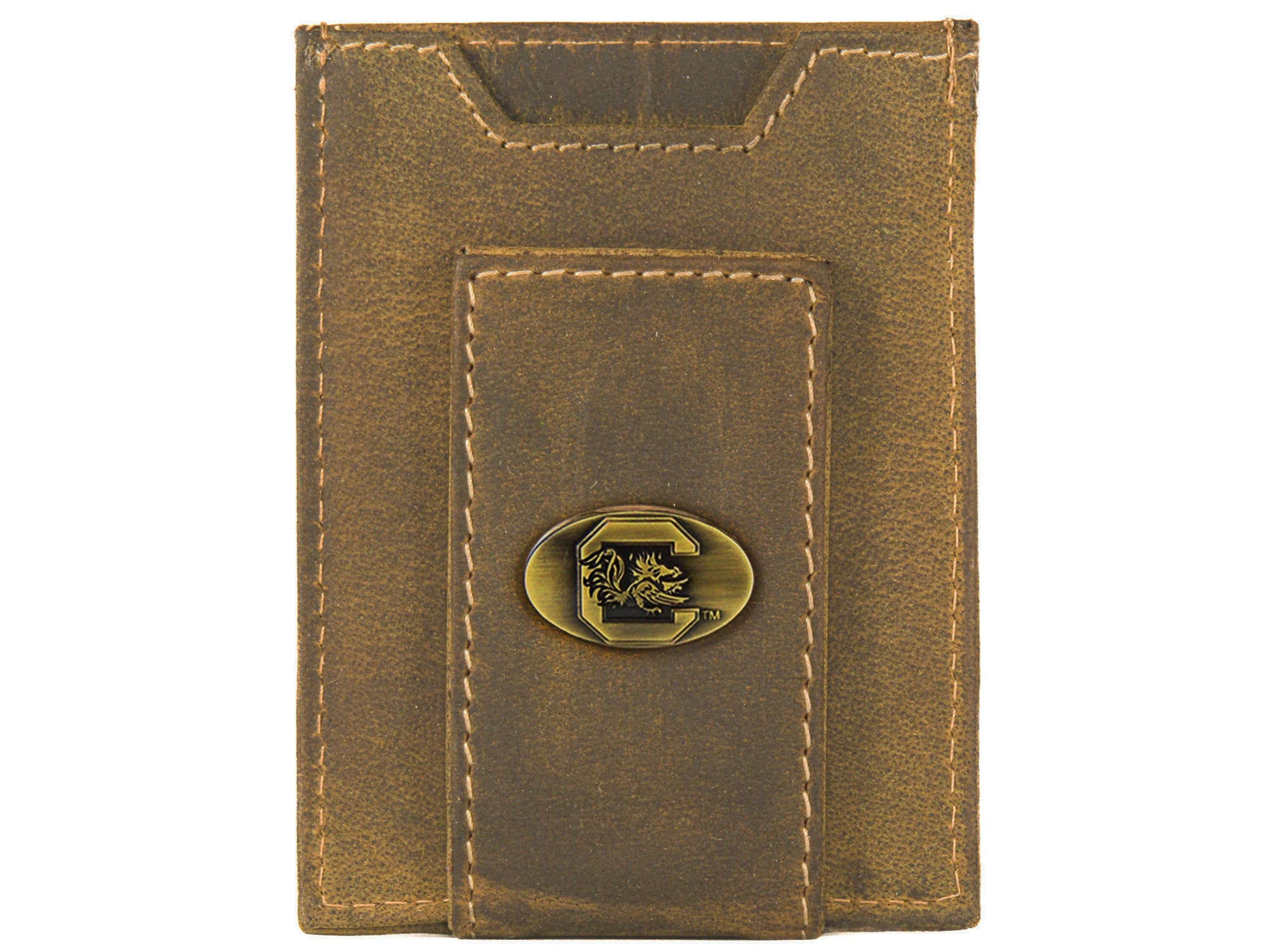 South Carolina Gamecocks Vintage Tan Leather Magnetic Front Pocket Wallet