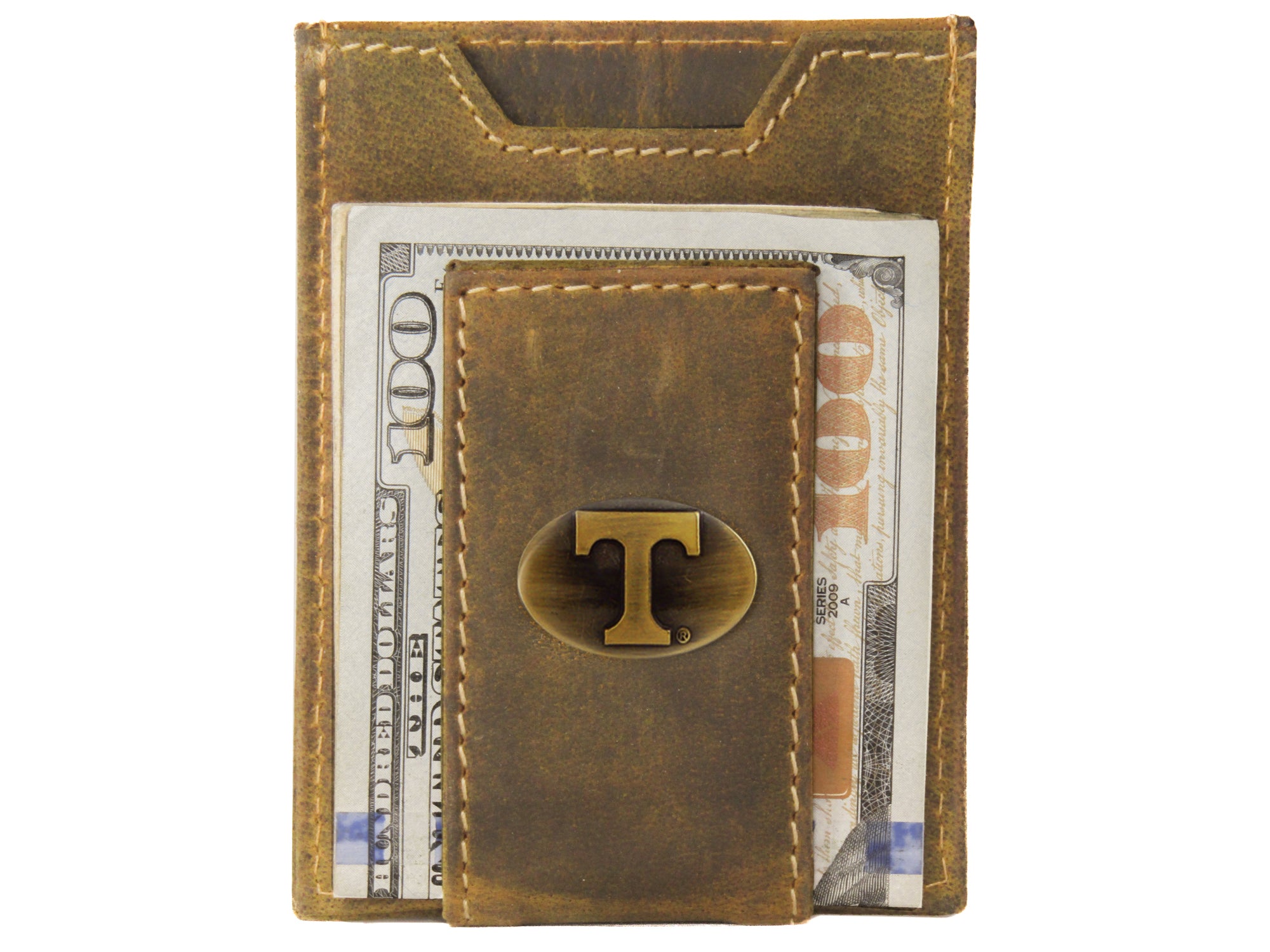 Tennessee Vols Vintage Tan Leather Magnetic Front Pocket Wallet