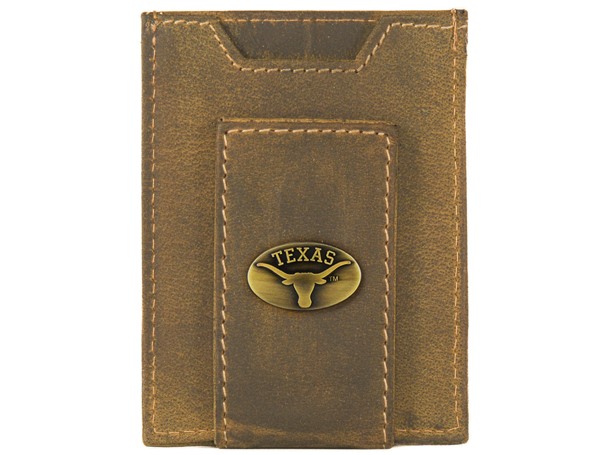 Texas Longhorns Vintage Tan Leather Magnetic Front Pocket Wallet