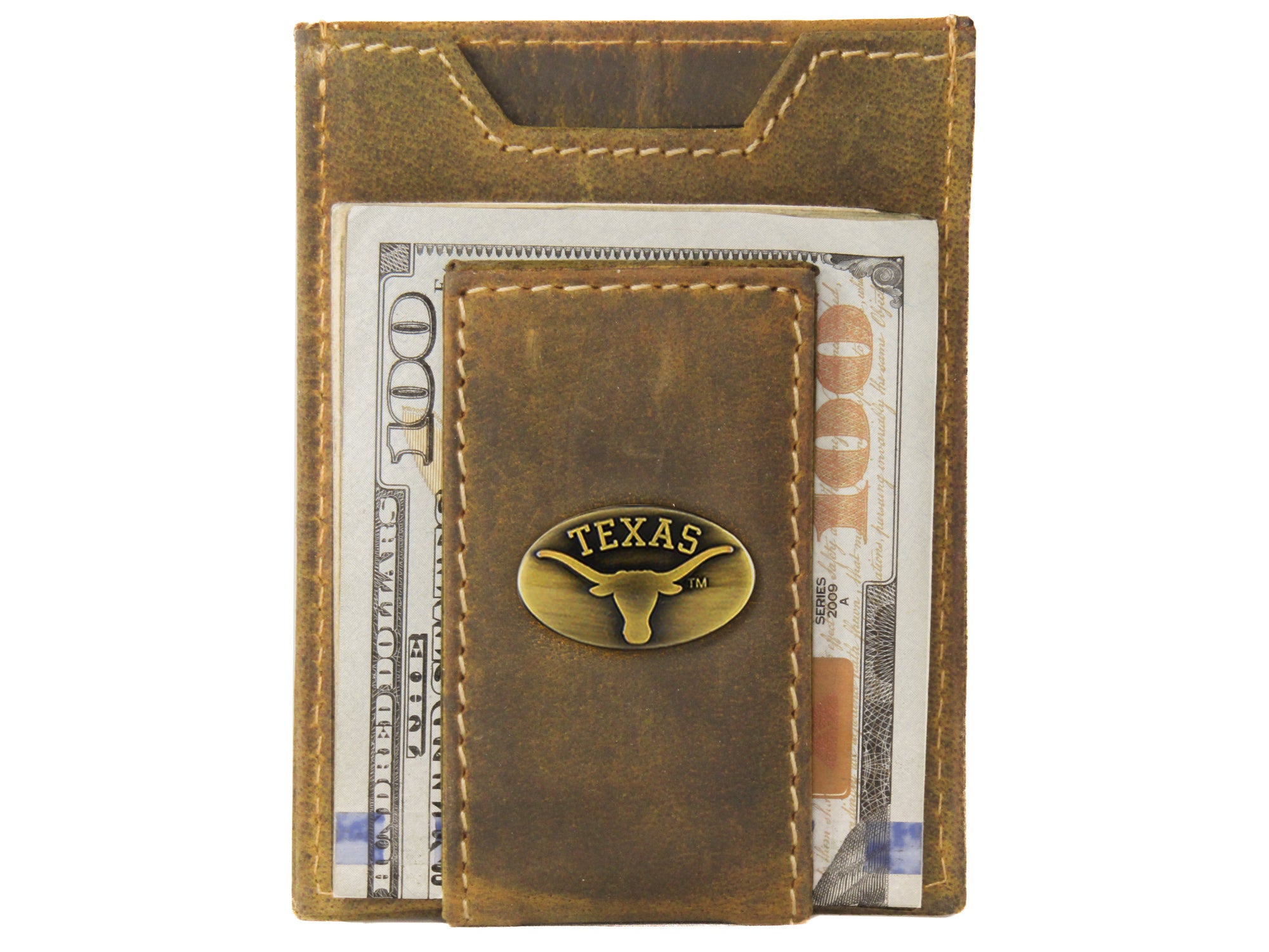 Texas Longhorns Vintage Tan Leather Magnetic Front Pocket Wallet