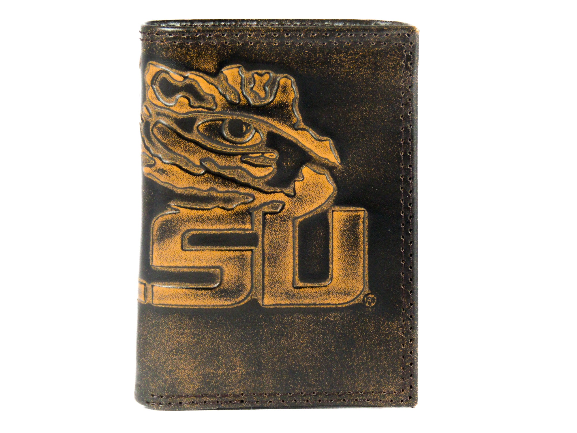 LSU Tigers Burnished Leather Trifold Wallet