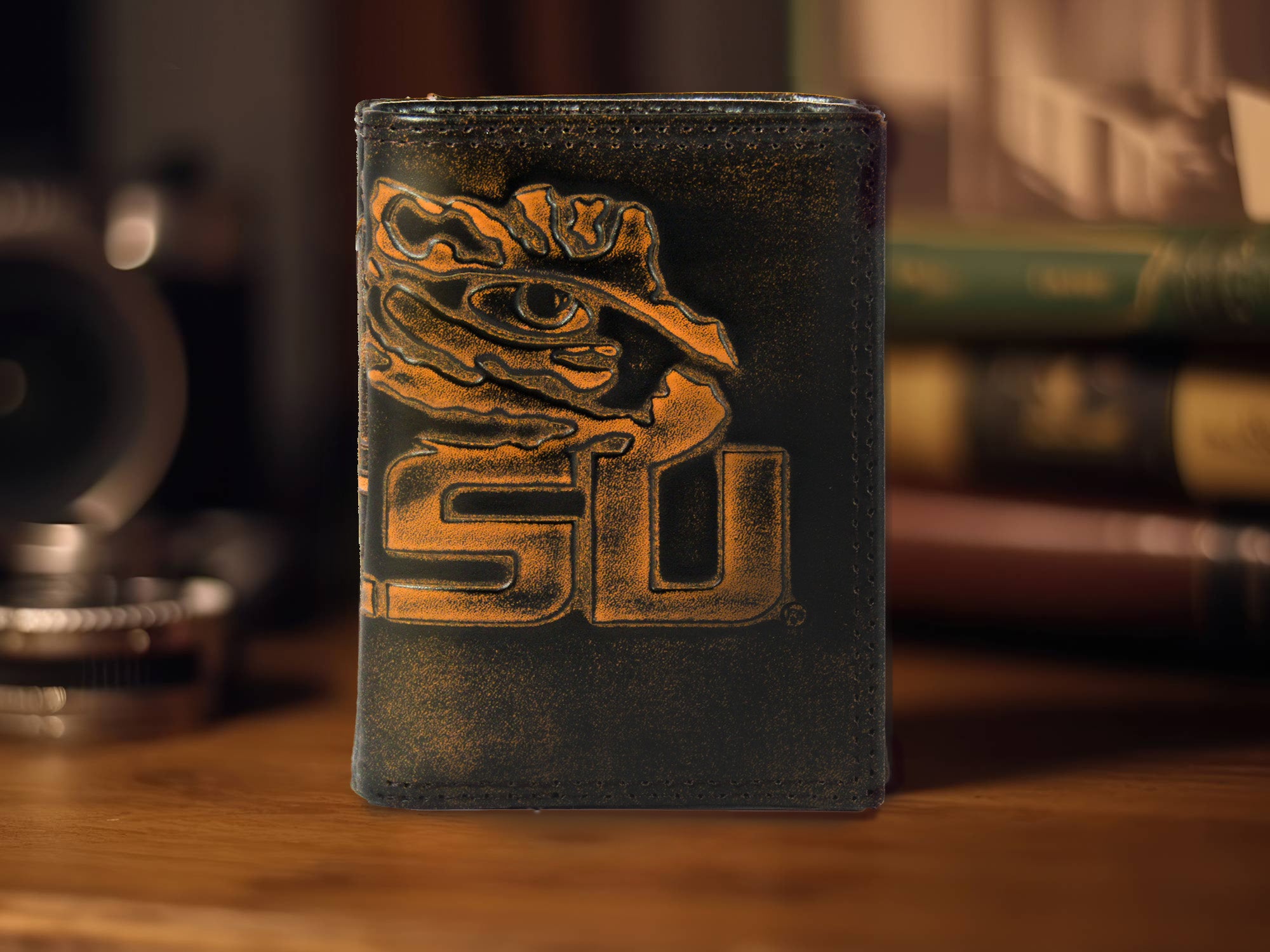 LSU Tigers Burnished Leather Trifold Wallet