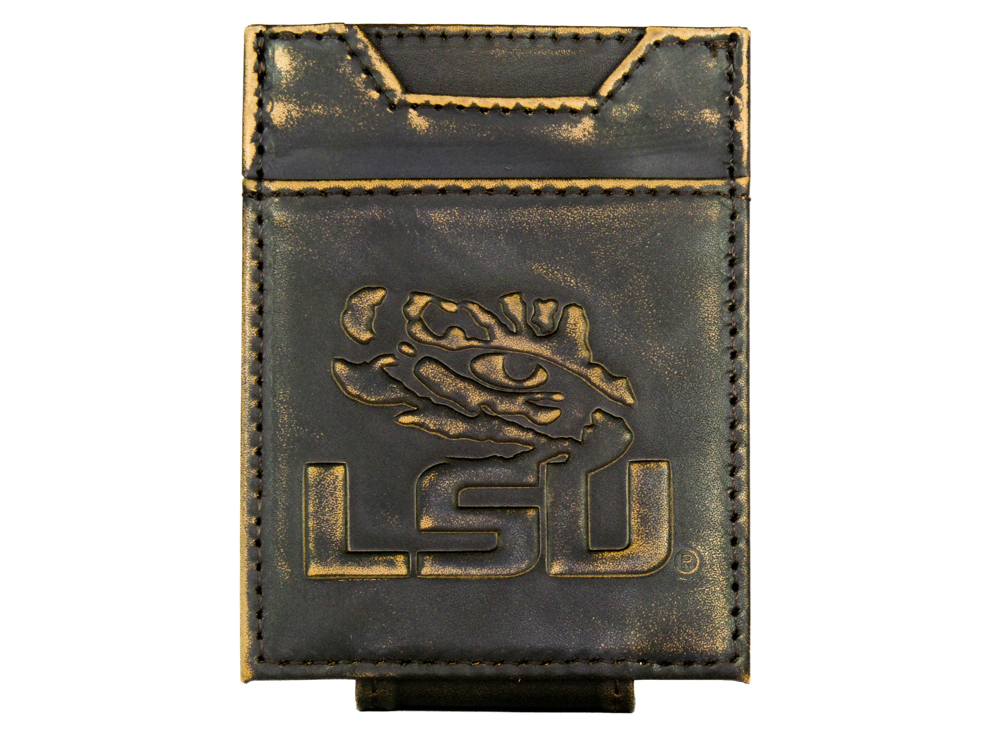 LSU Tigers Burnished Leather Magnetic Front Pocket Wallet