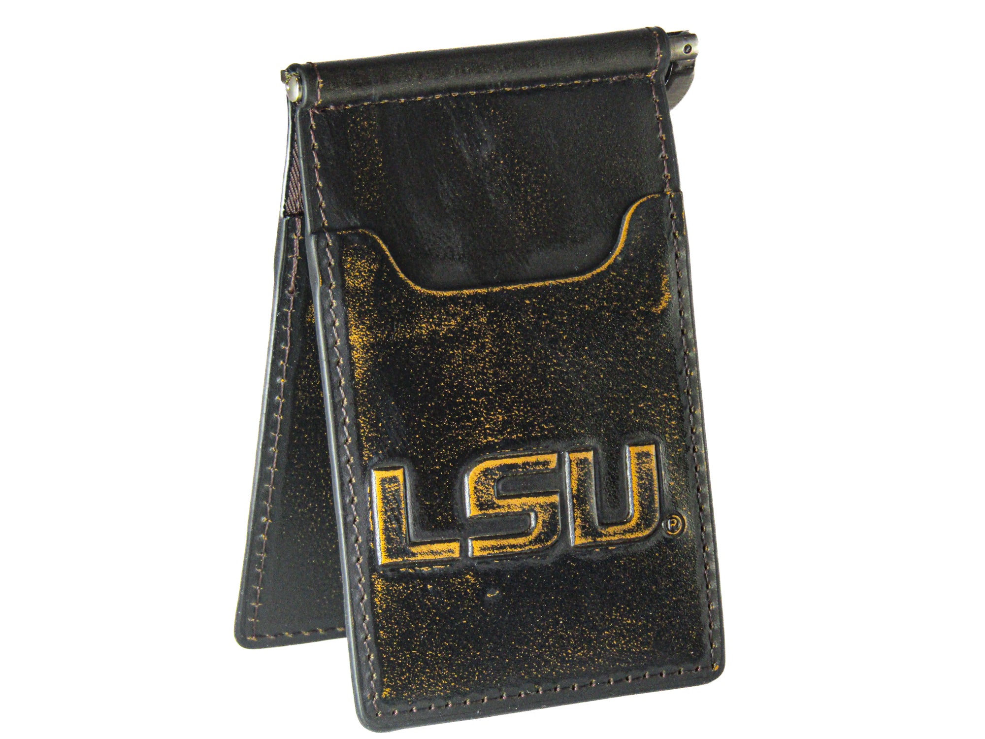 LSU Tigers Burnished Leather Front Pocket Clip Wallet