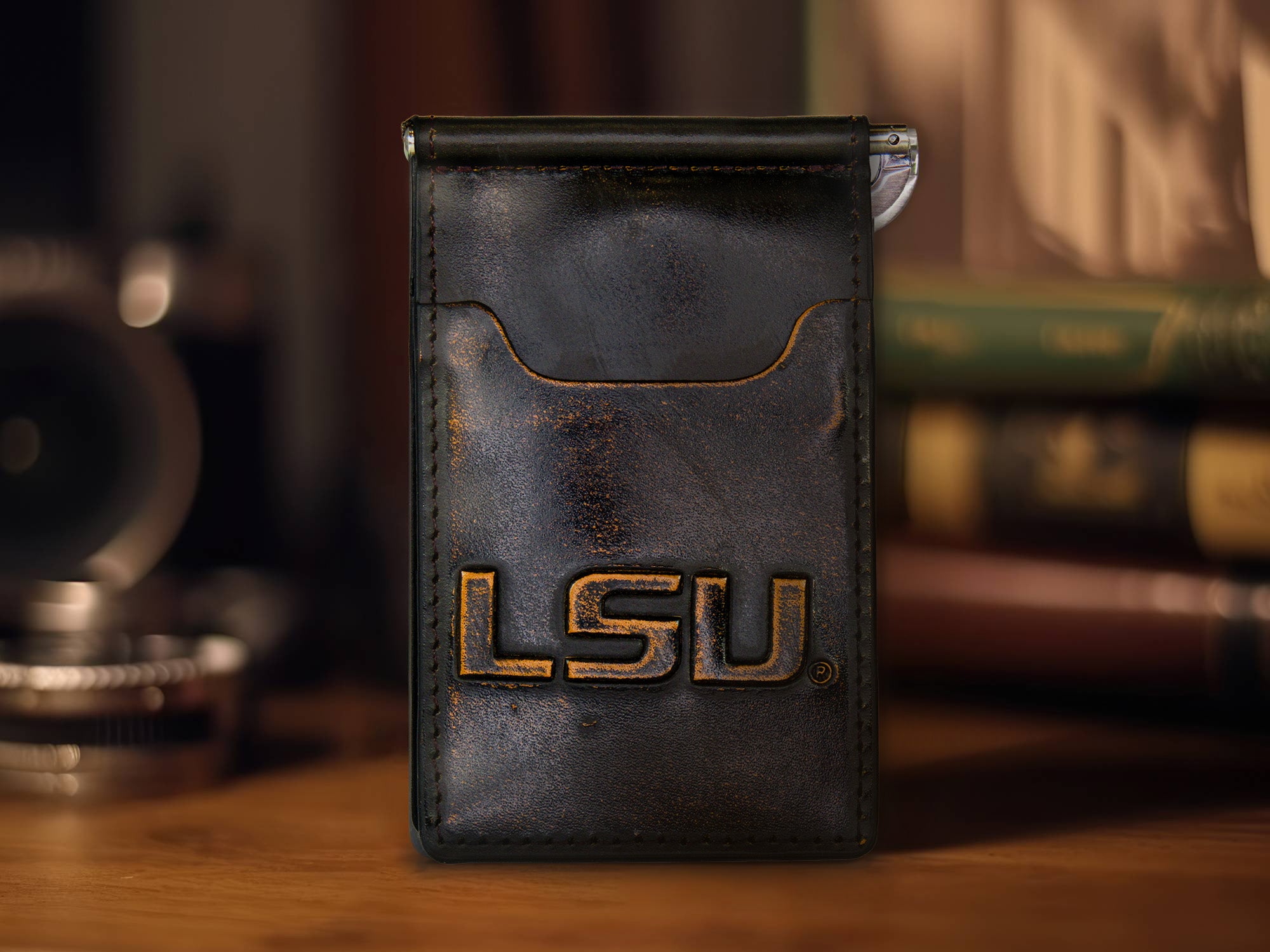 LSU Tigers Burnished Leather Front Pocket Clip Wallet