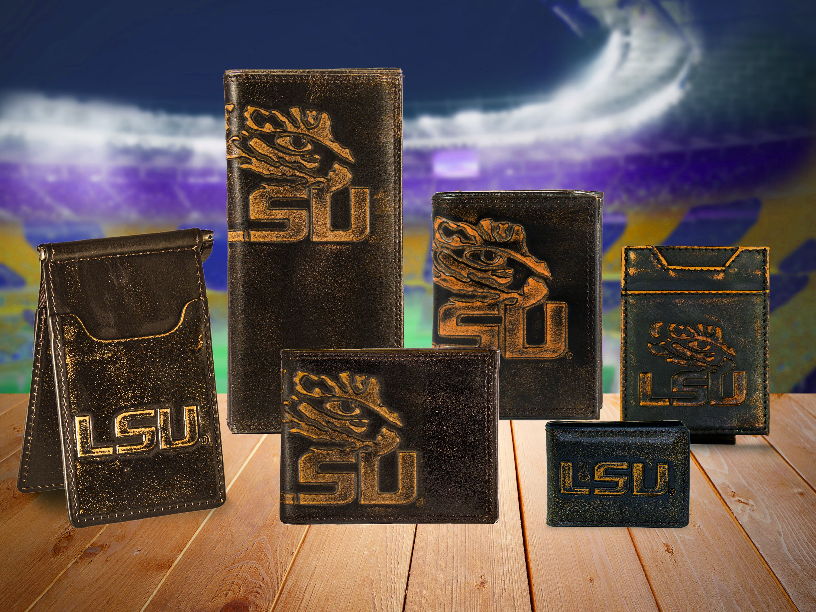 LSU Tigers Burnished Leather Magnetic Front Pocket Wallet