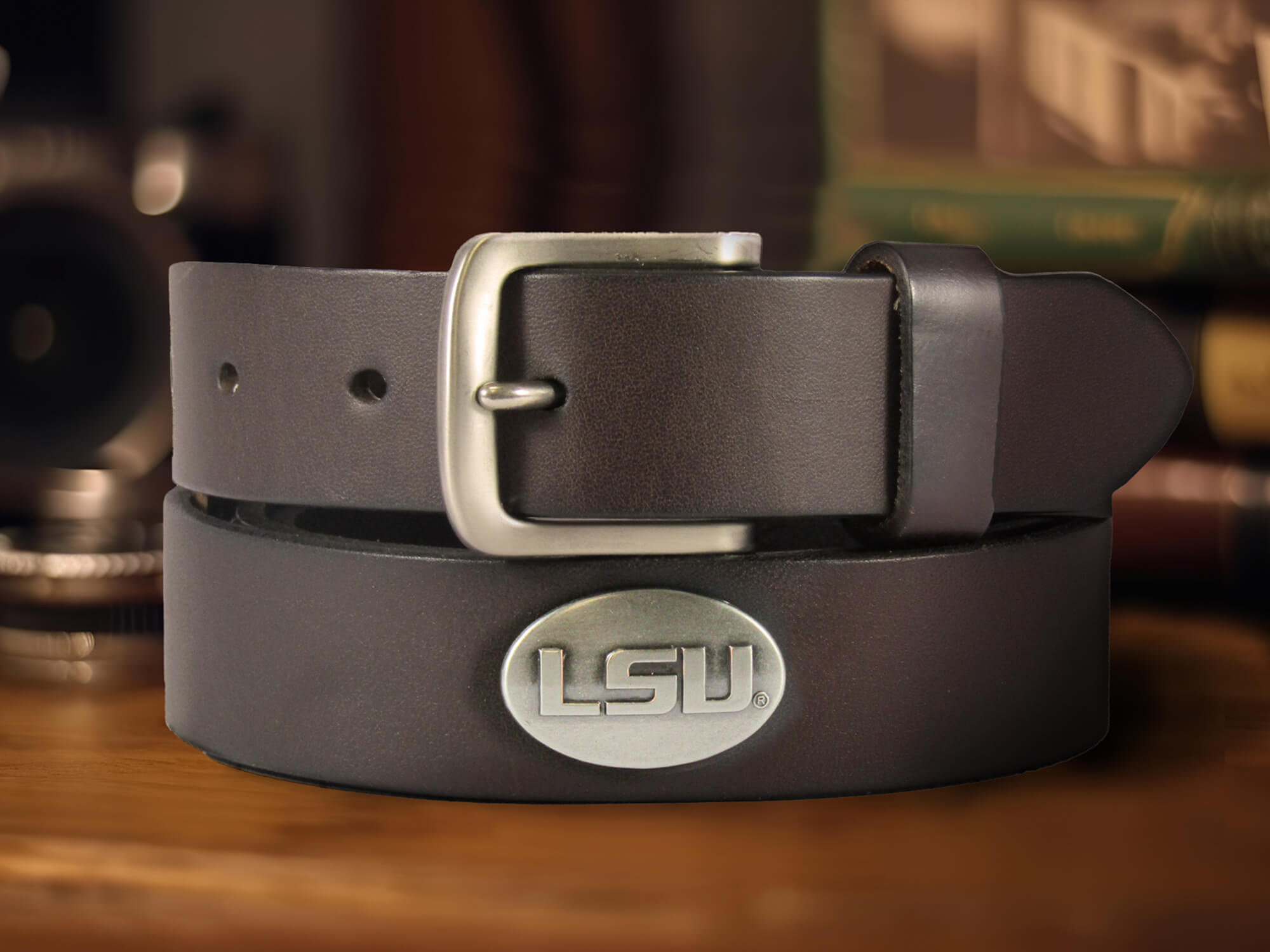 LSU Tigers Men's Collegiate Brown Leather Concho Belt.