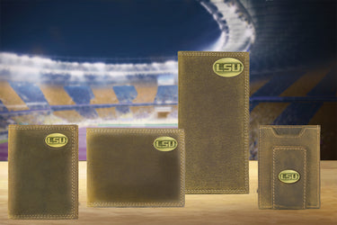 LSU Tigers Vintage Tan Leather Secretary Wallet