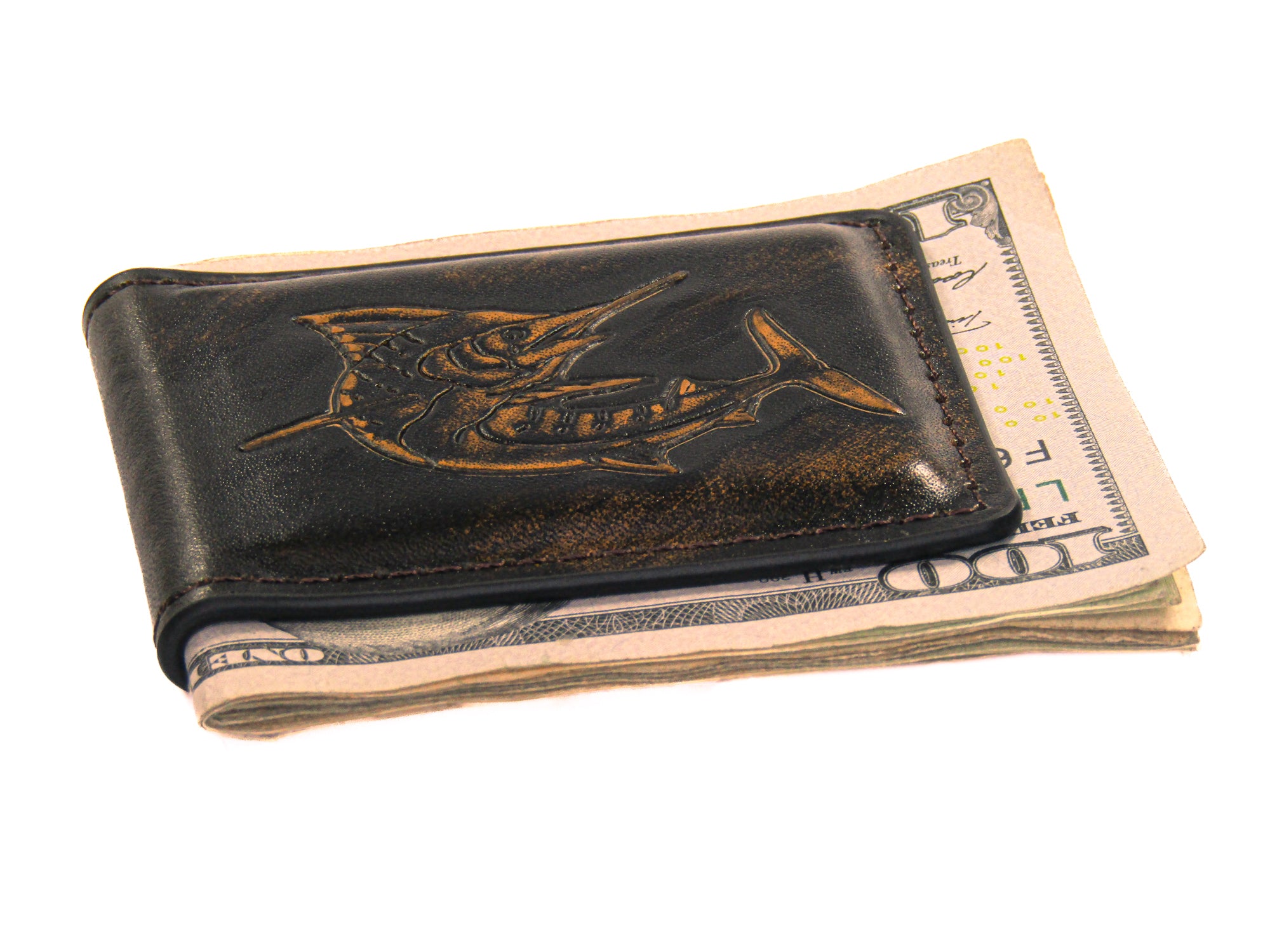 Marlin Burnished Leather Money Clip