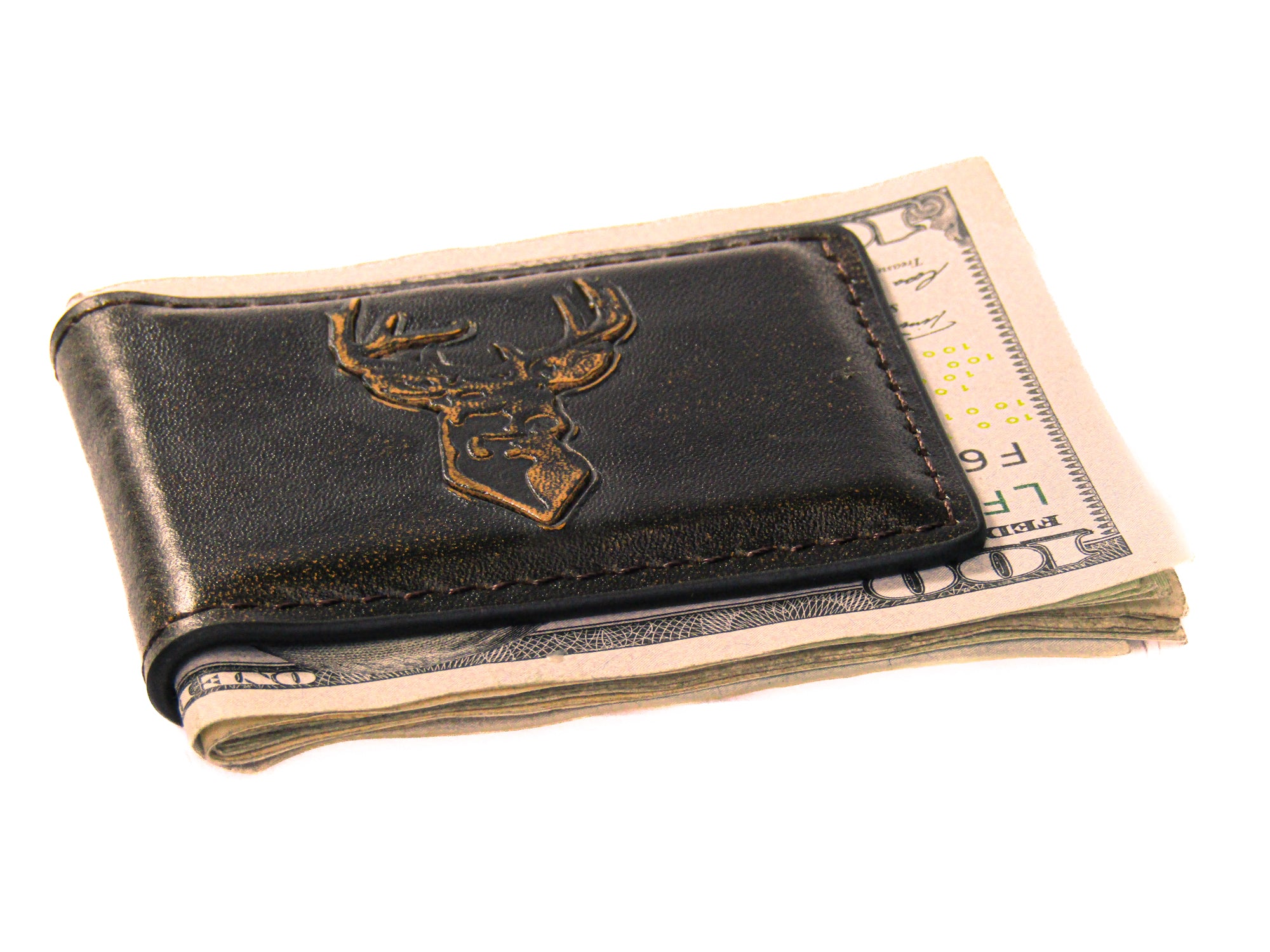 Buck Burnished Leather Money Clip