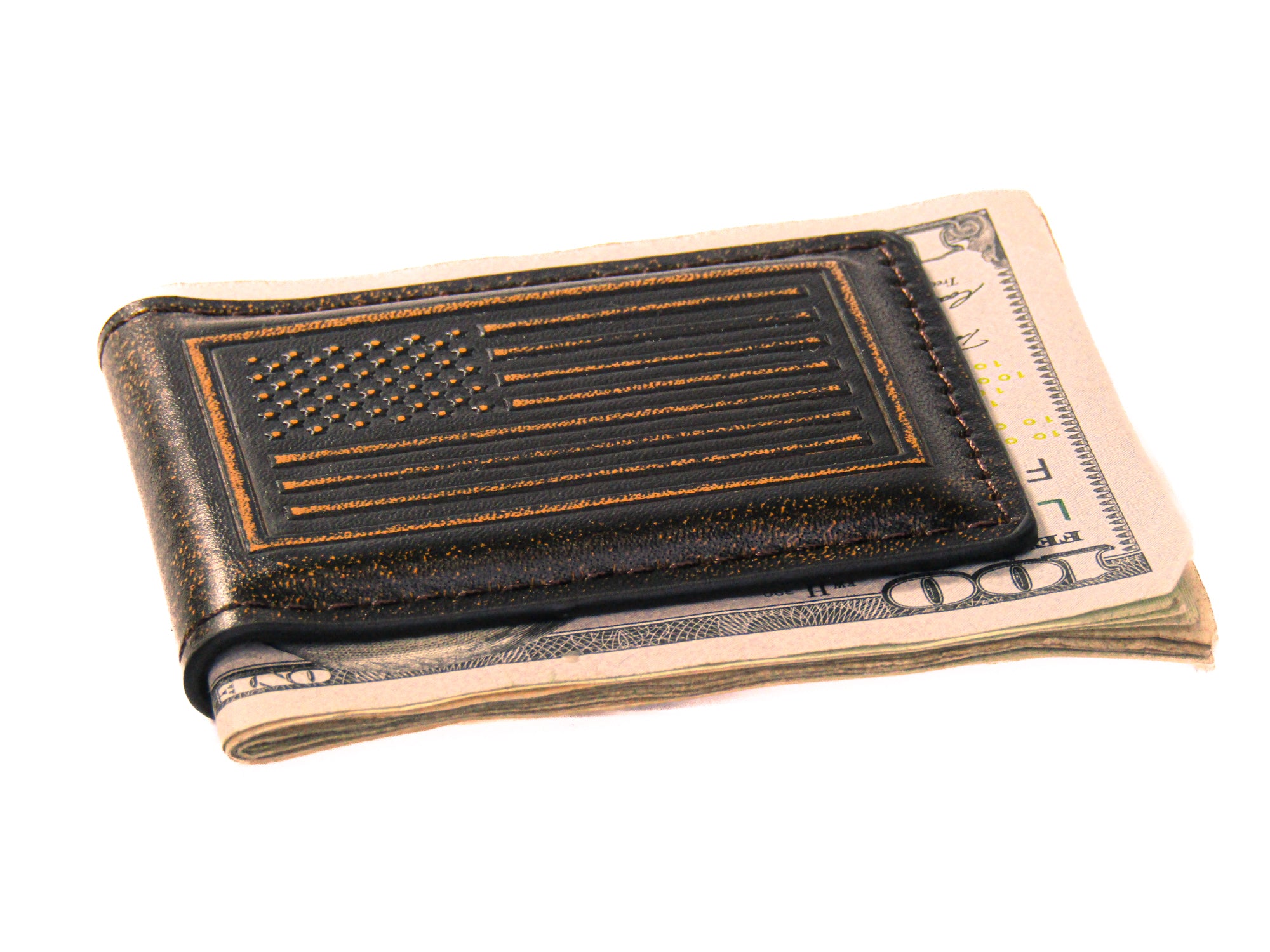 American Flag Burnished Leather Money Clip