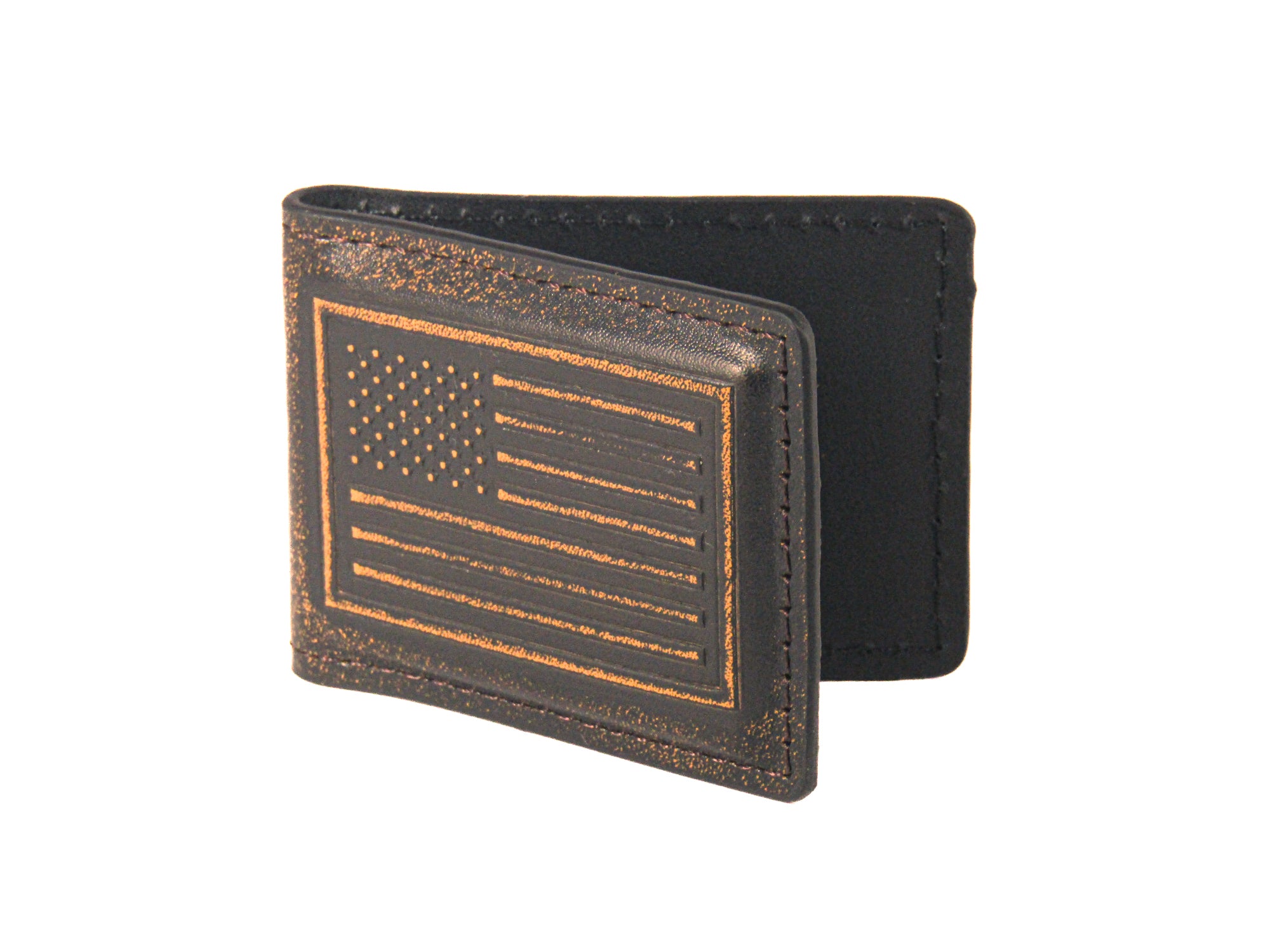 American Flag Burnished Leather Money Clip