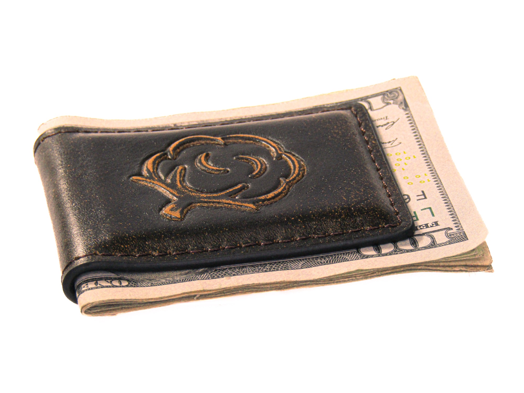 Cotton Boll Burnished Leather Money Clip