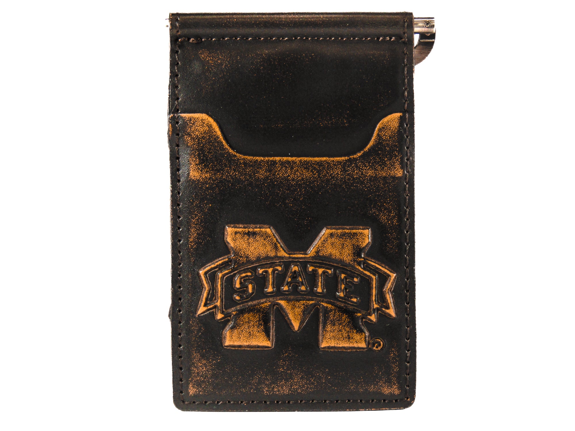 Mississippi State Bulldogs Burnished Leather Front Pocket Clip Wallet