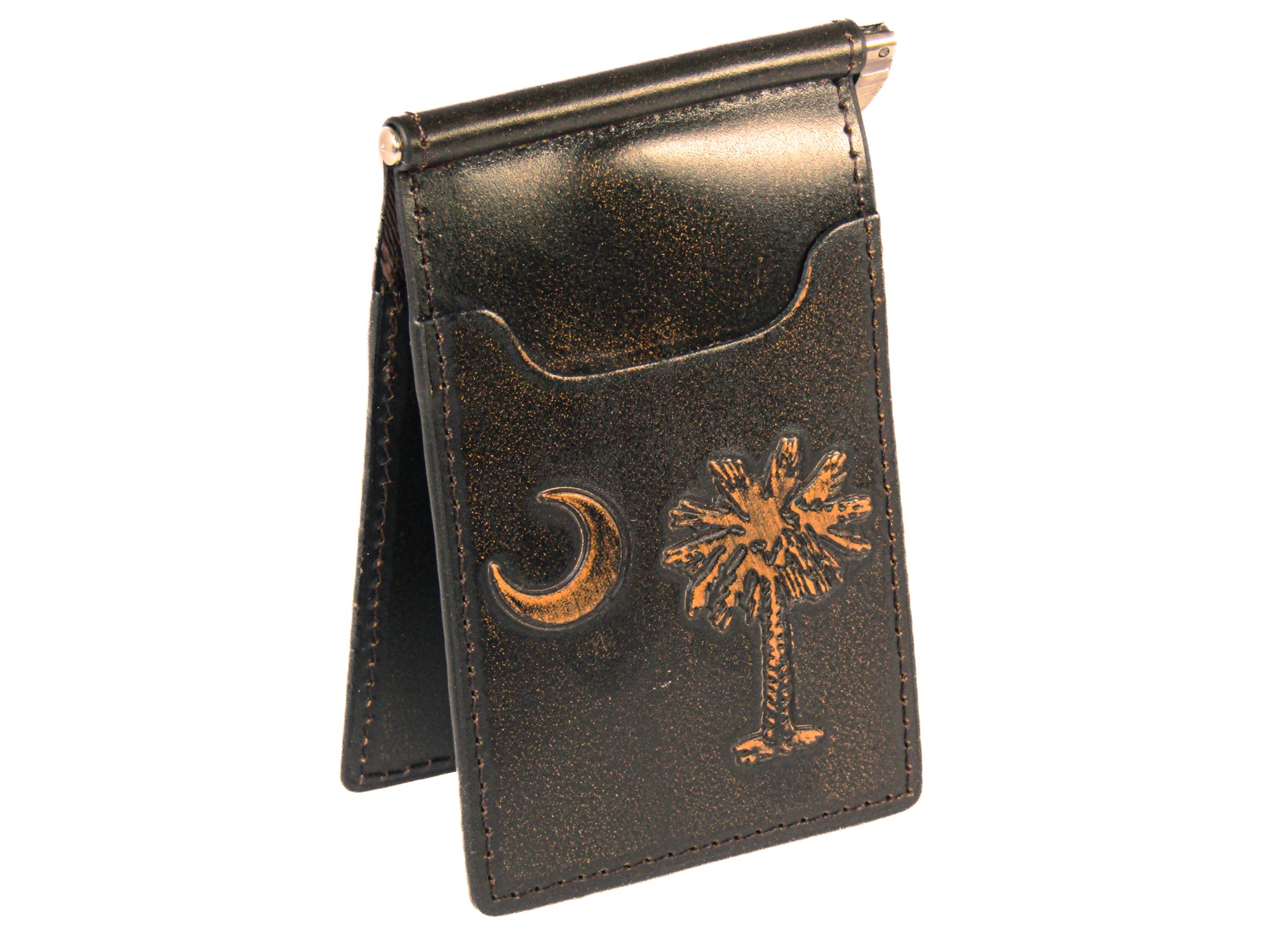 SC Palmetto Burnished Leather Front Pocket Clip Wallet