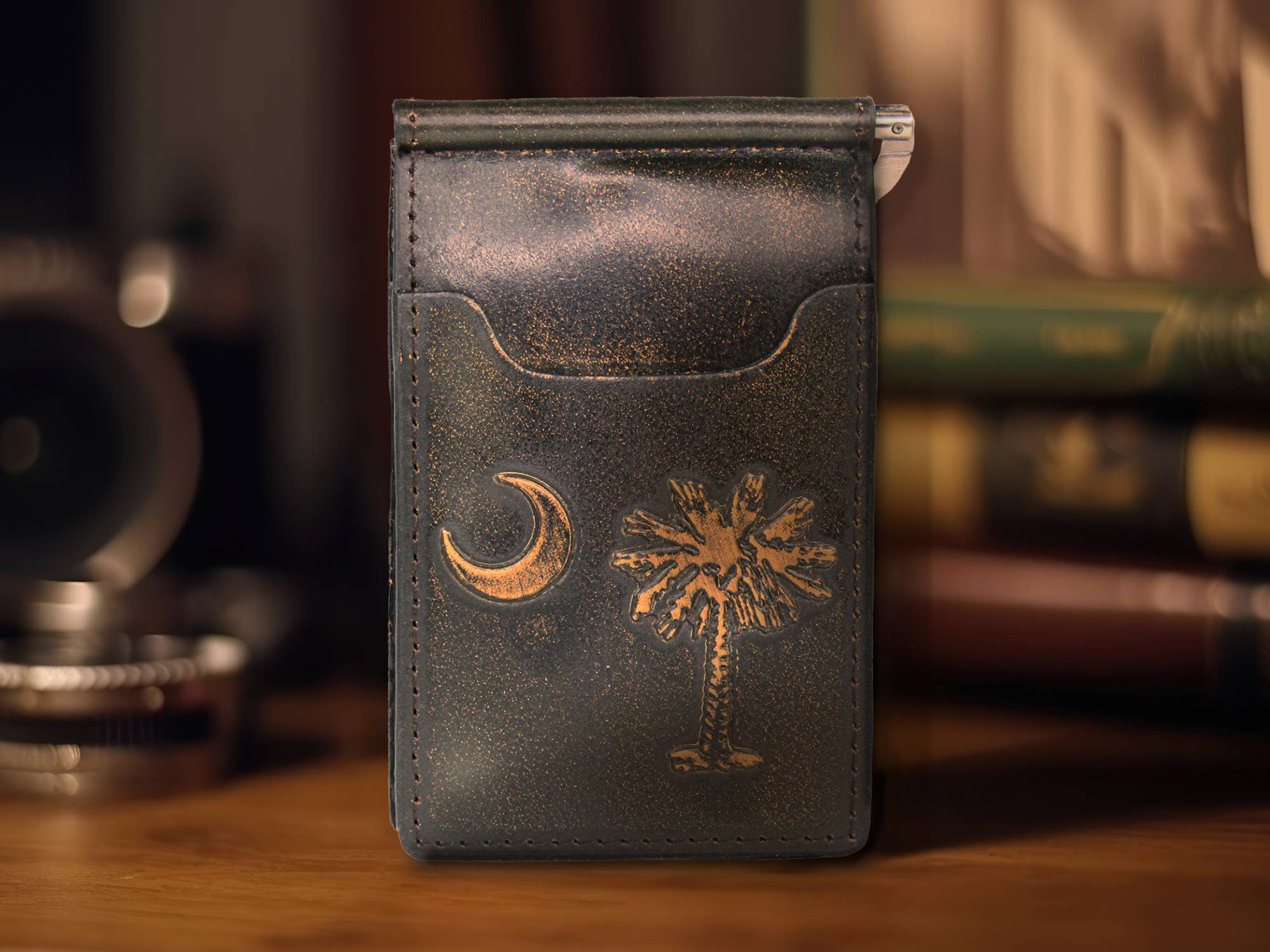 SC Palmetto Burnished Leather Front Pocket Clip Wallet