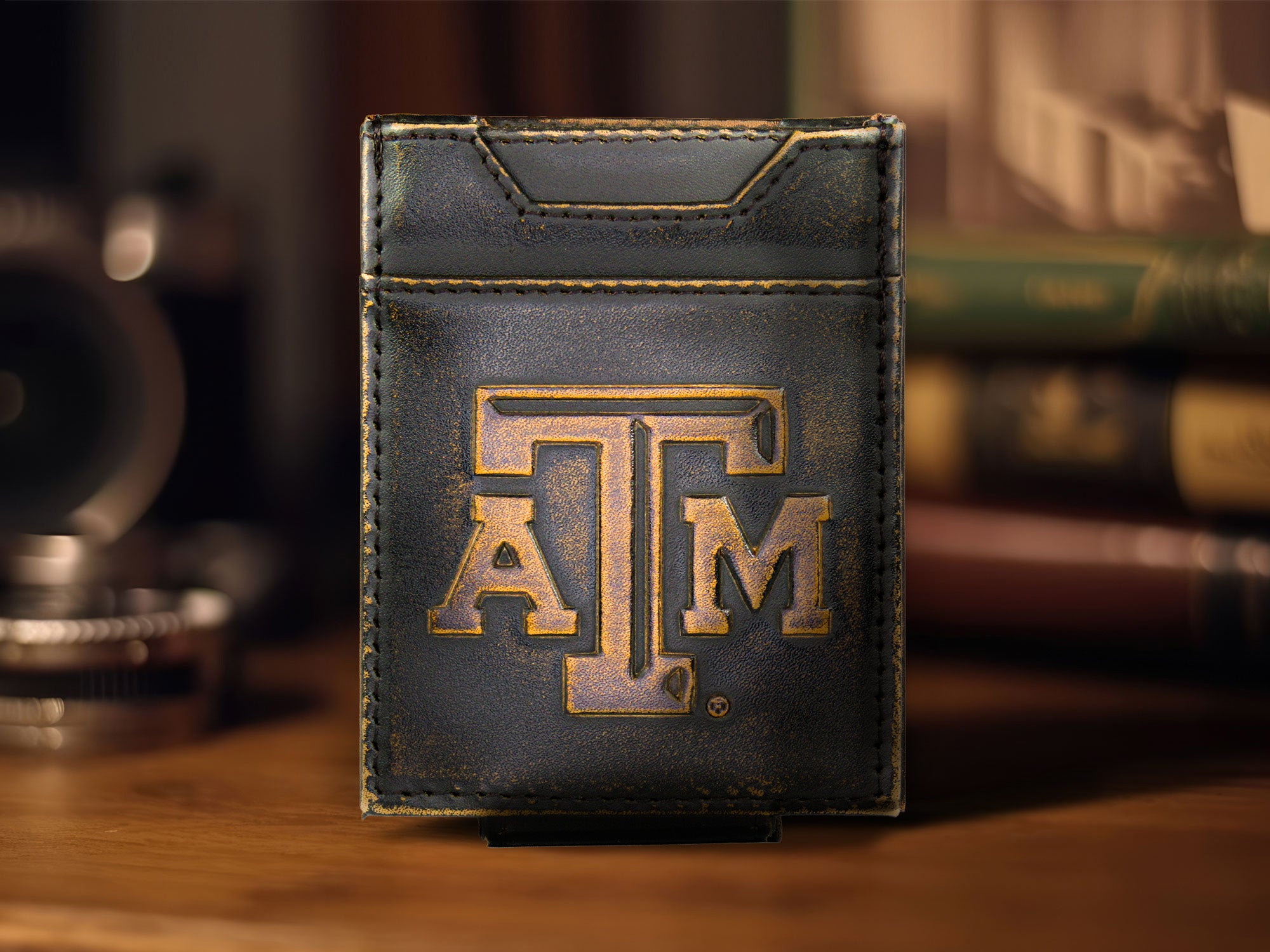 Texas A&M Aggies Burnished Leather Magnetic Front Pocket Wallet