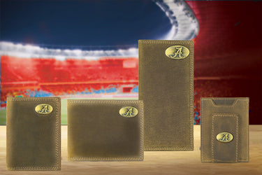 Alabama Crimson Tide Vintage Tan Leather Trifold Wallet
