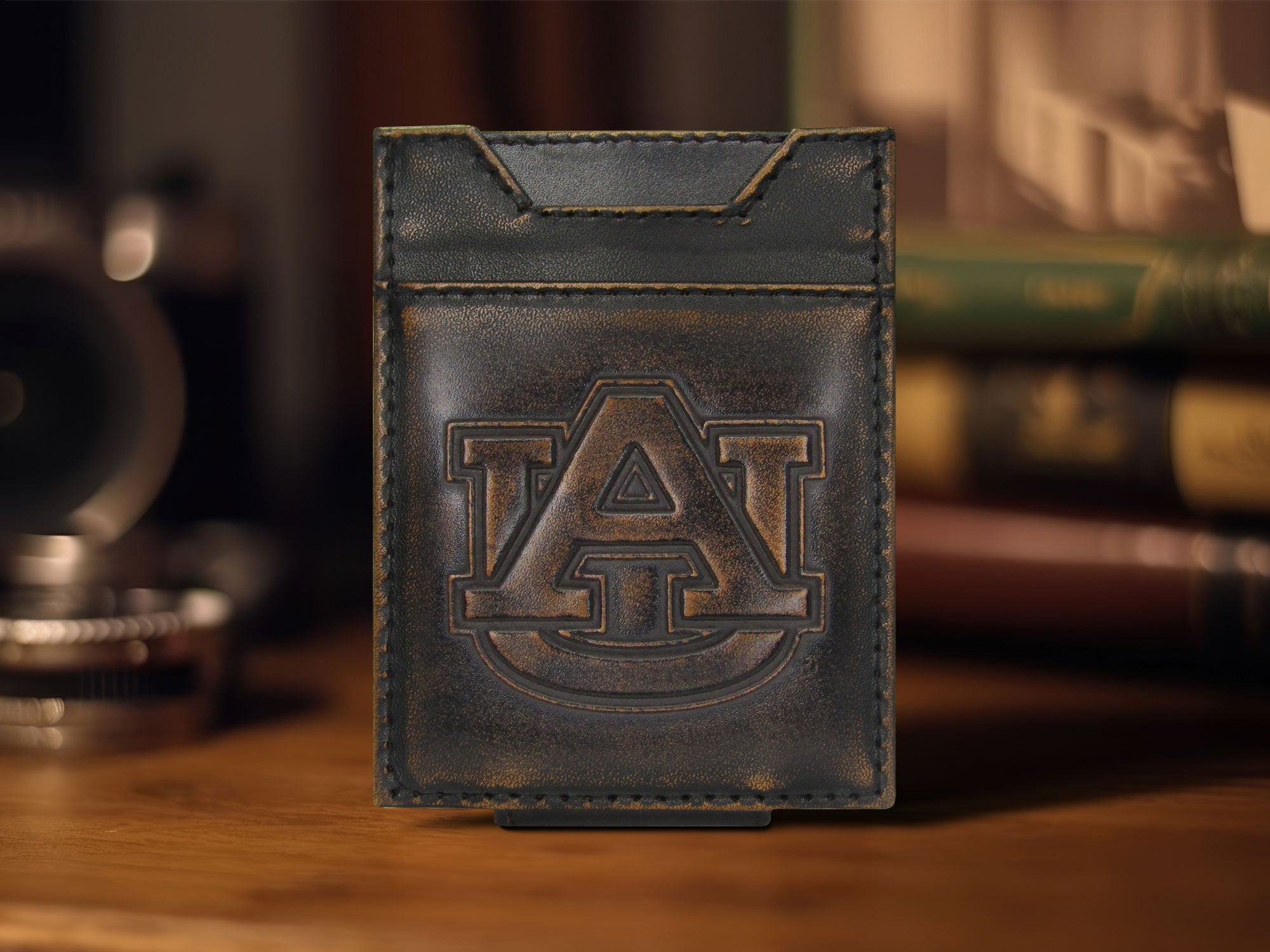 Auburn Tigers Burnished Leather Magnetic Front Pocket Wallet