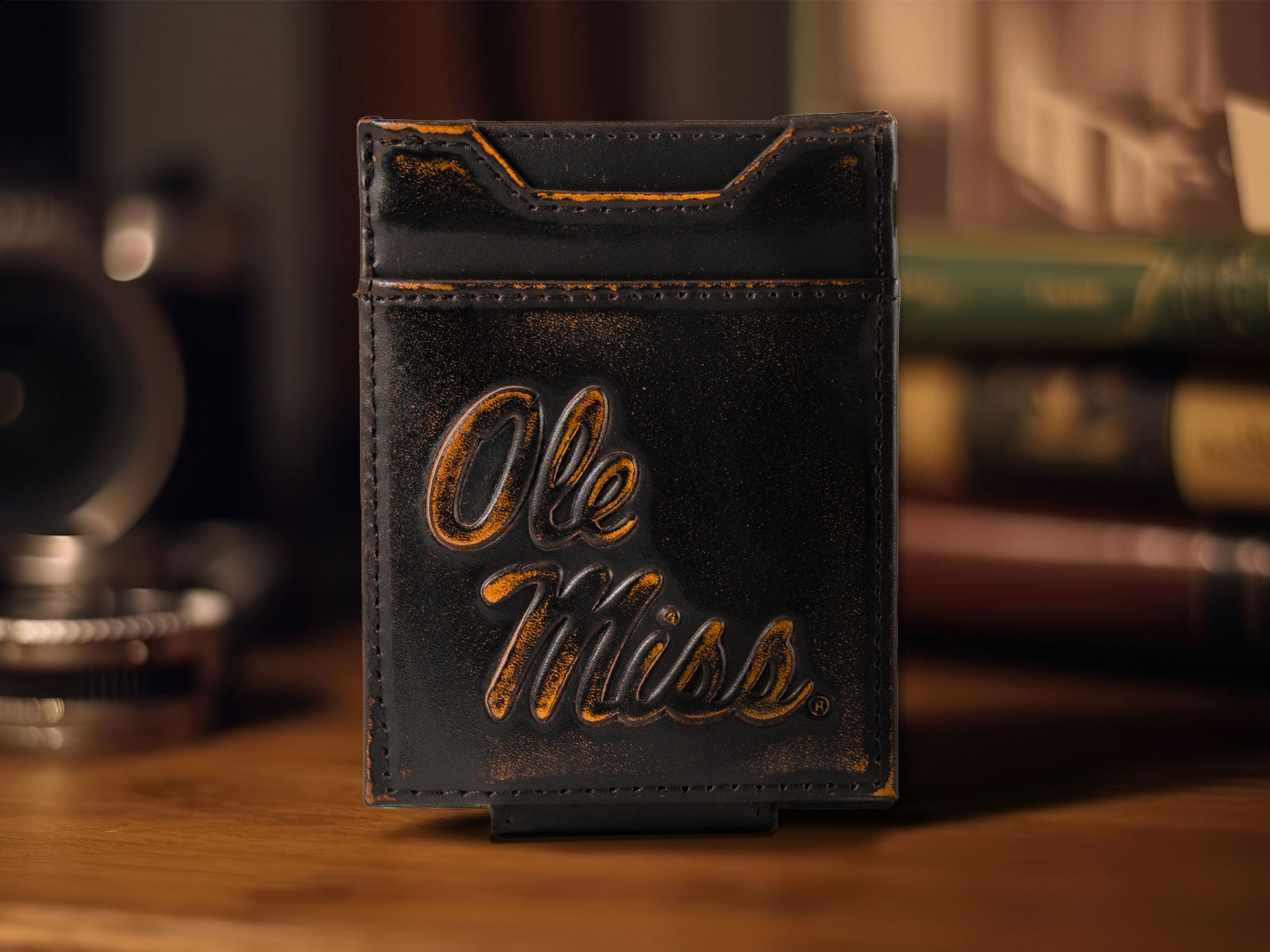 Ole Miss Rebels Burnished Leather Magnetic Front Pocket Wallet