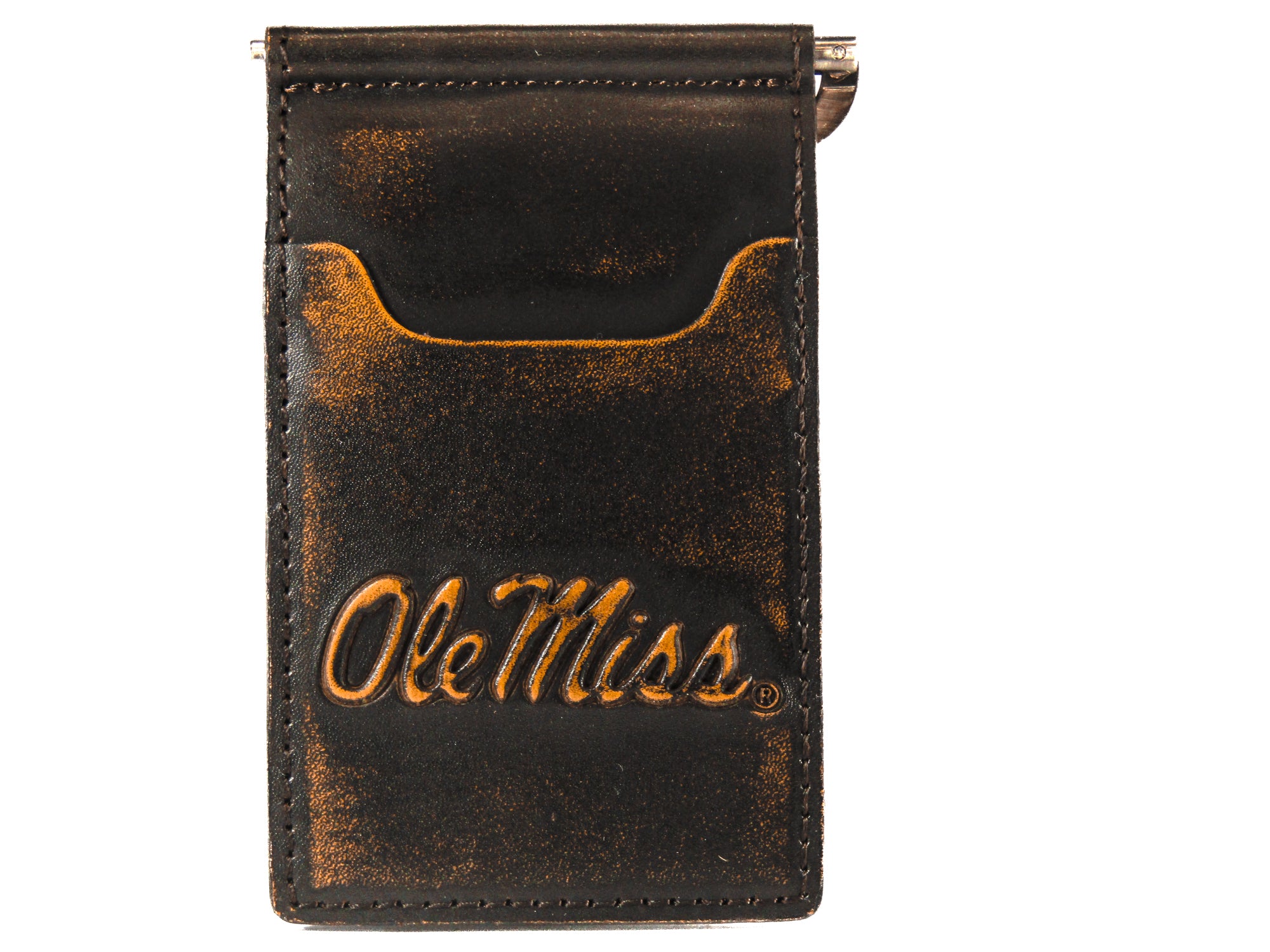 Ole Miss Rebels Burnished Leather Front Pocket Clip Wallet