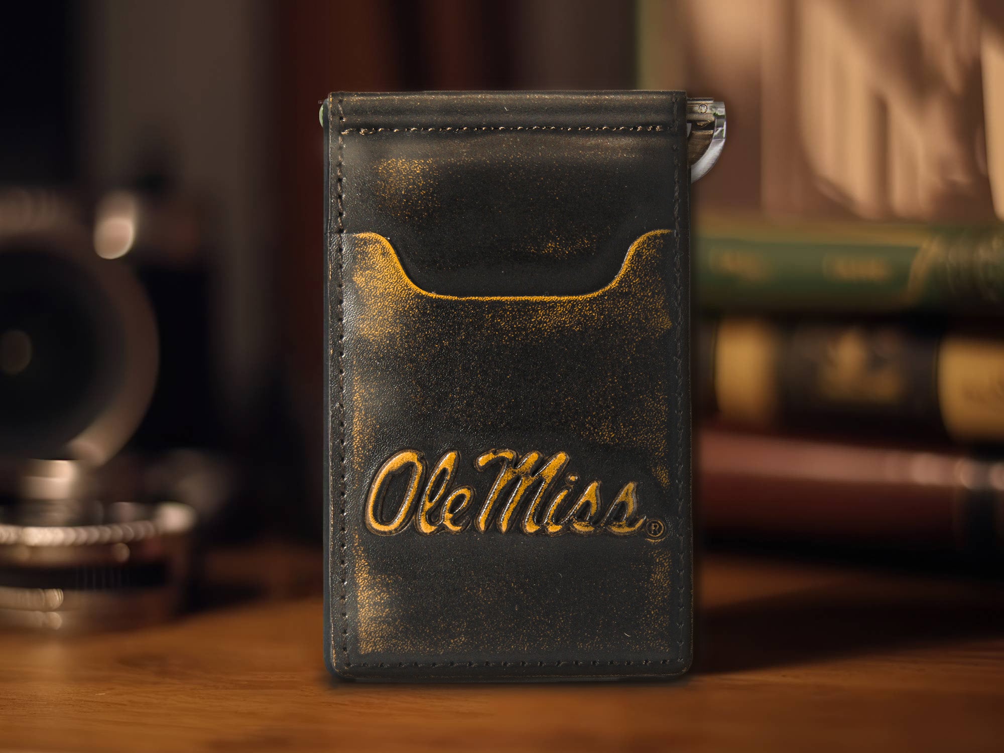 Ole Miss Rebels Burnished Leather Front Pocket Clip Wallet