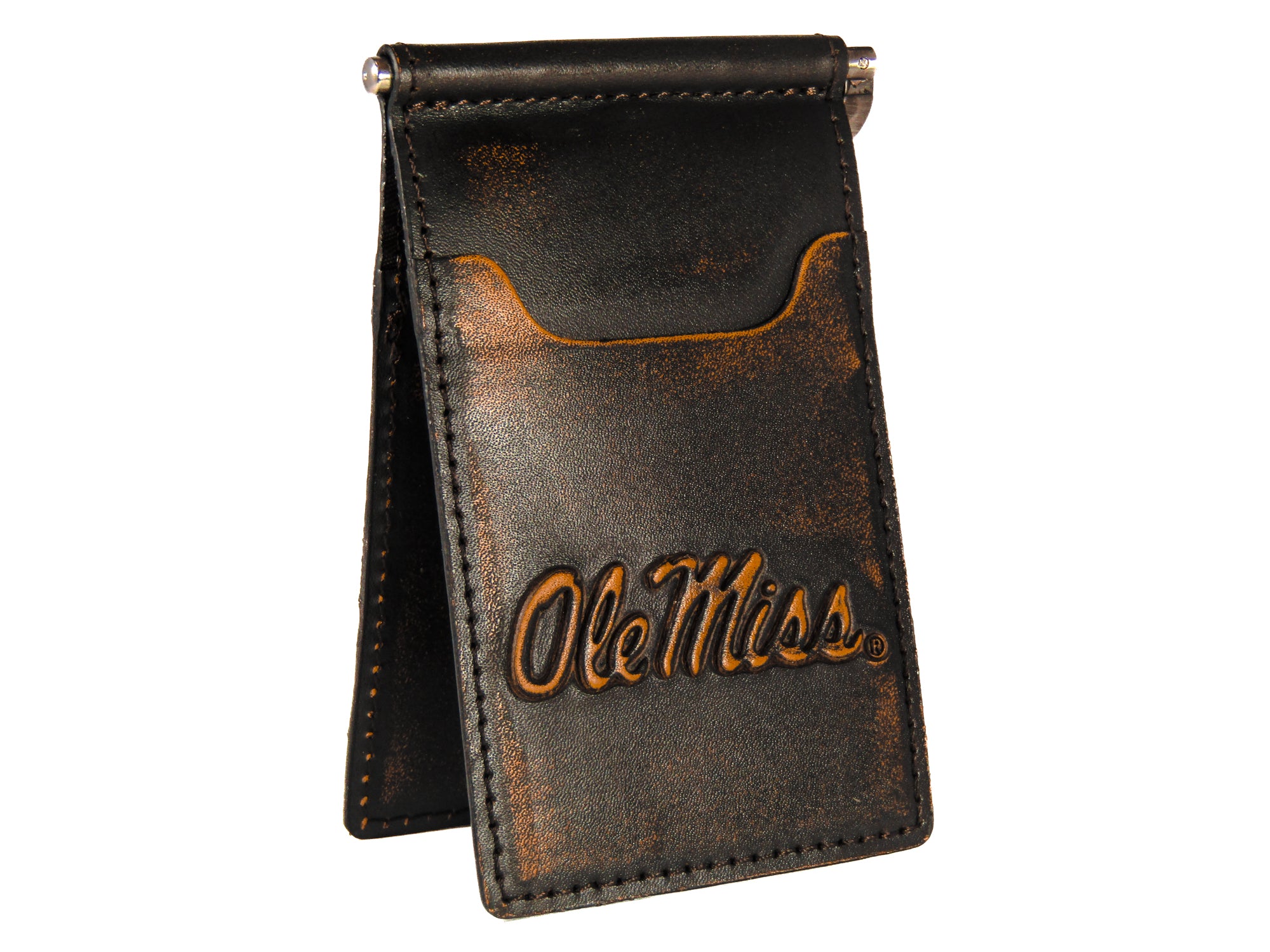 Ole Miss Rebels Burnished Leather Front Pocket Clip Wallet