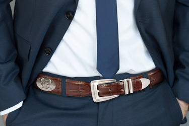 USC Gamecocks Men's Collegiate Leather Belt. Carolina Gift. USC Merch . Brown Croc Pattern Full Grain Finish With Metal Emblem Conchos.